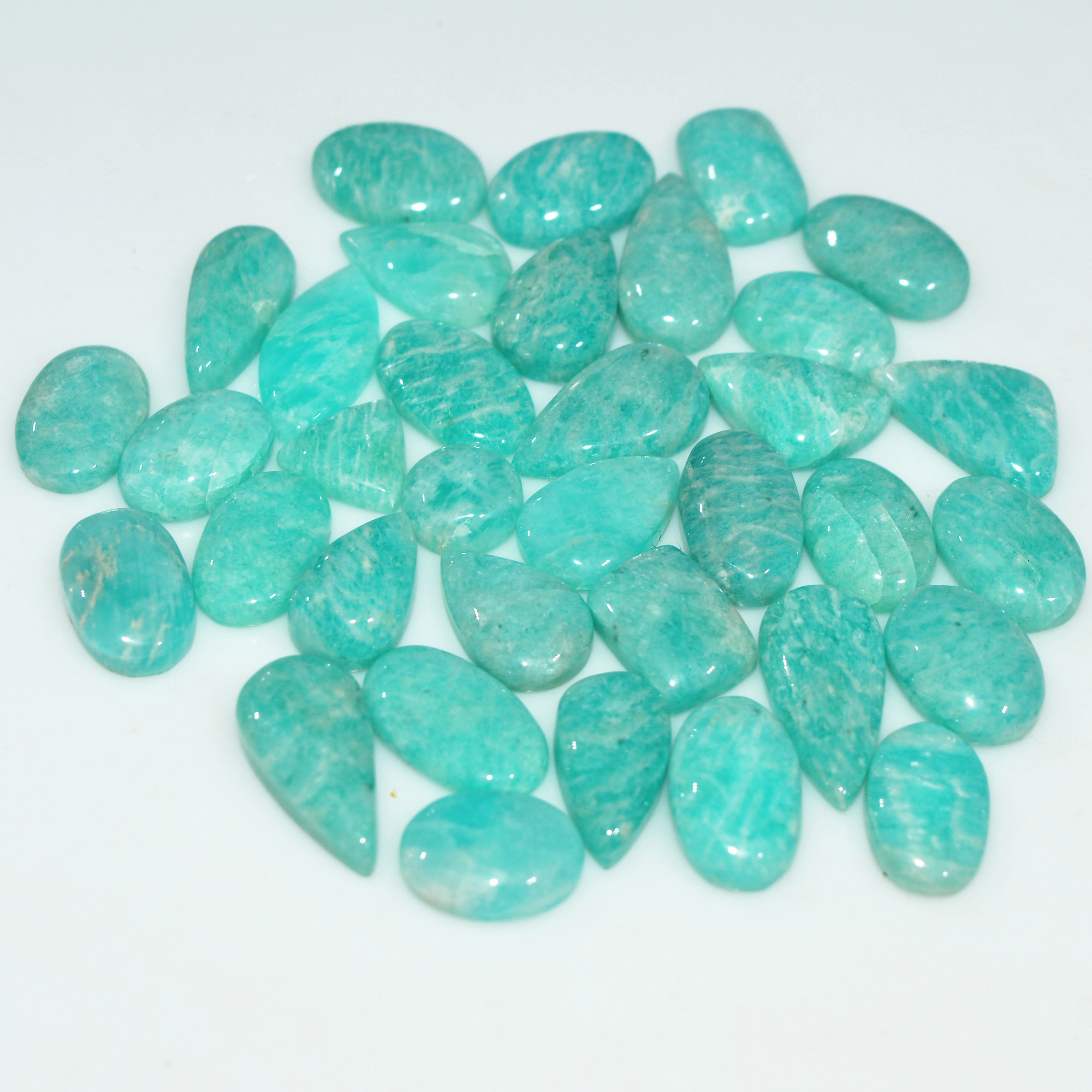 33Pcs 115Cts Natural Green Amazonite Loose Gemstone Cabochon For Silver Jewelry 15x6 6x6mm 17654