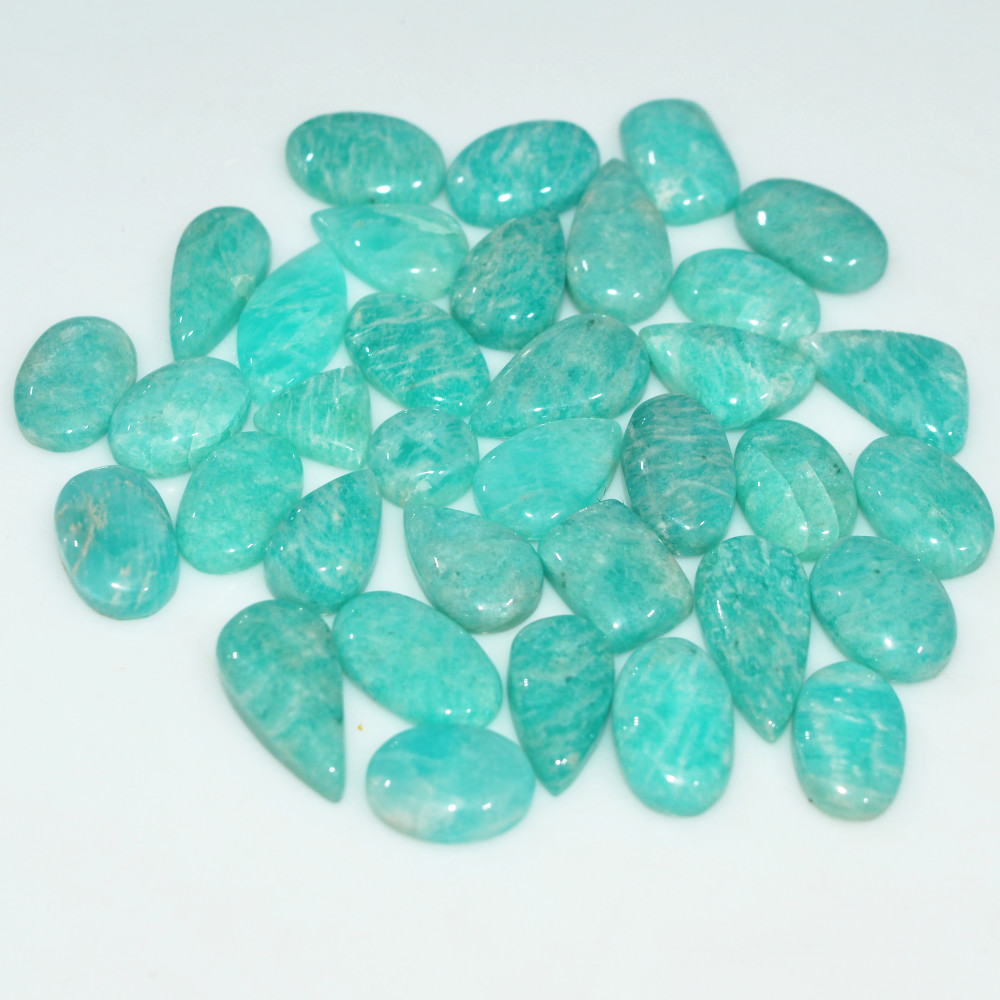 Image of 33Pcs 115Cts Natural Green Amazonite Loose Gemstone Cabochon For Silver Jewelry 15x6 6x6mm #17654
