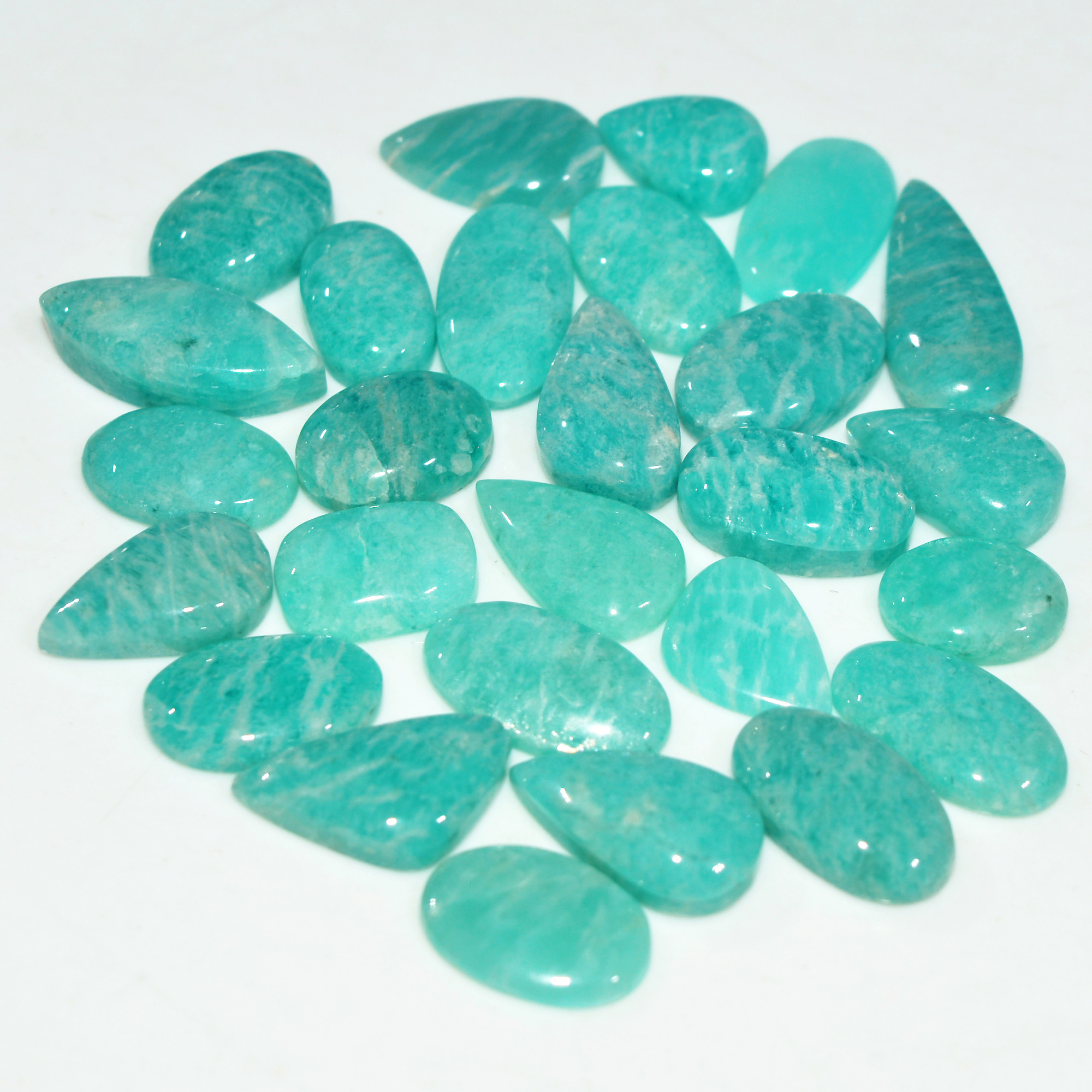 27Pcs 96Cts Natural Green Amazonite Loose Gemstone Cabochon For Silver Jewelry 19x6 10x5mm 17655