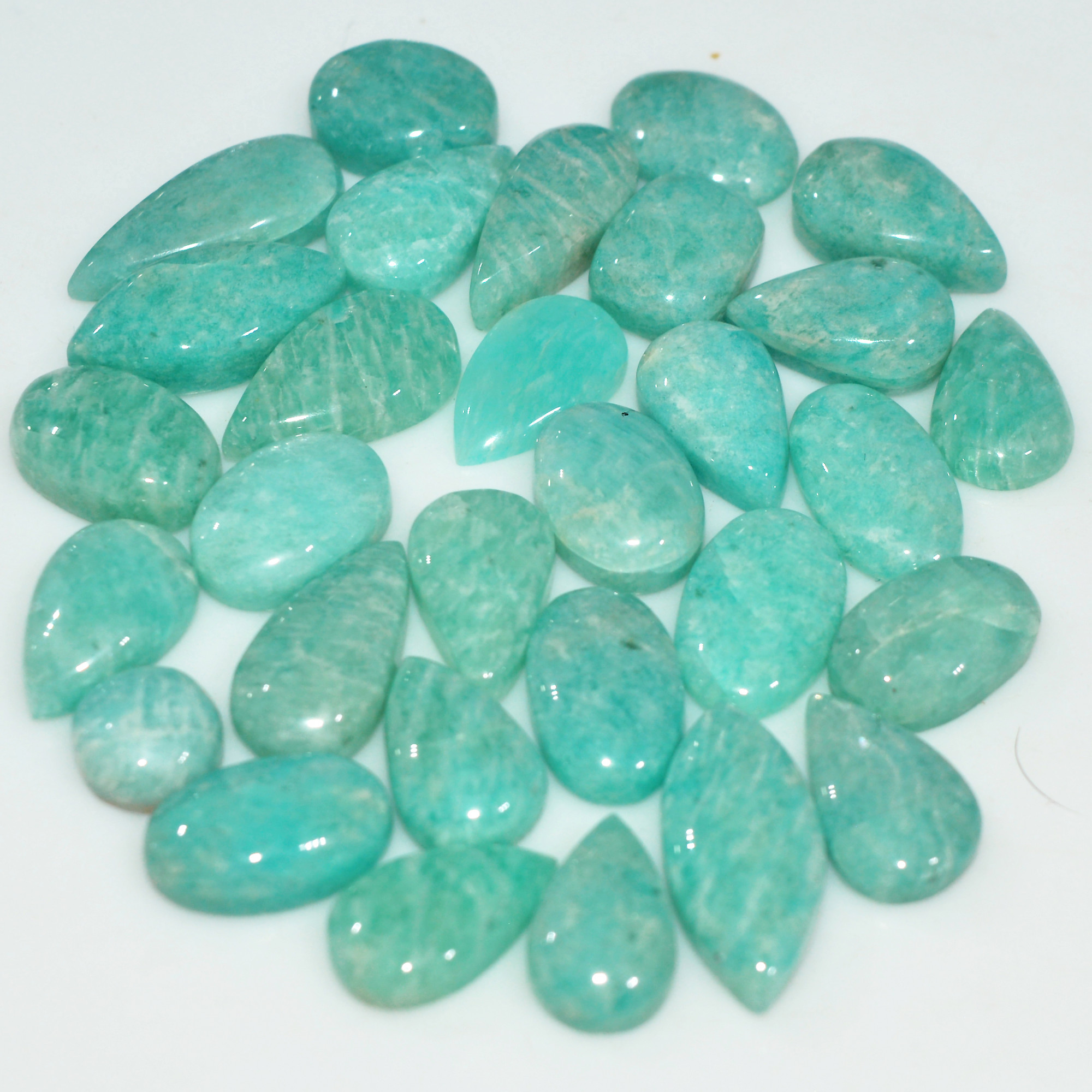 30Pcs 109Cts Natural Green Amazonite Loose Gemstone Cabochon For Silver Jewelry 17x6 5x5mm 17656
