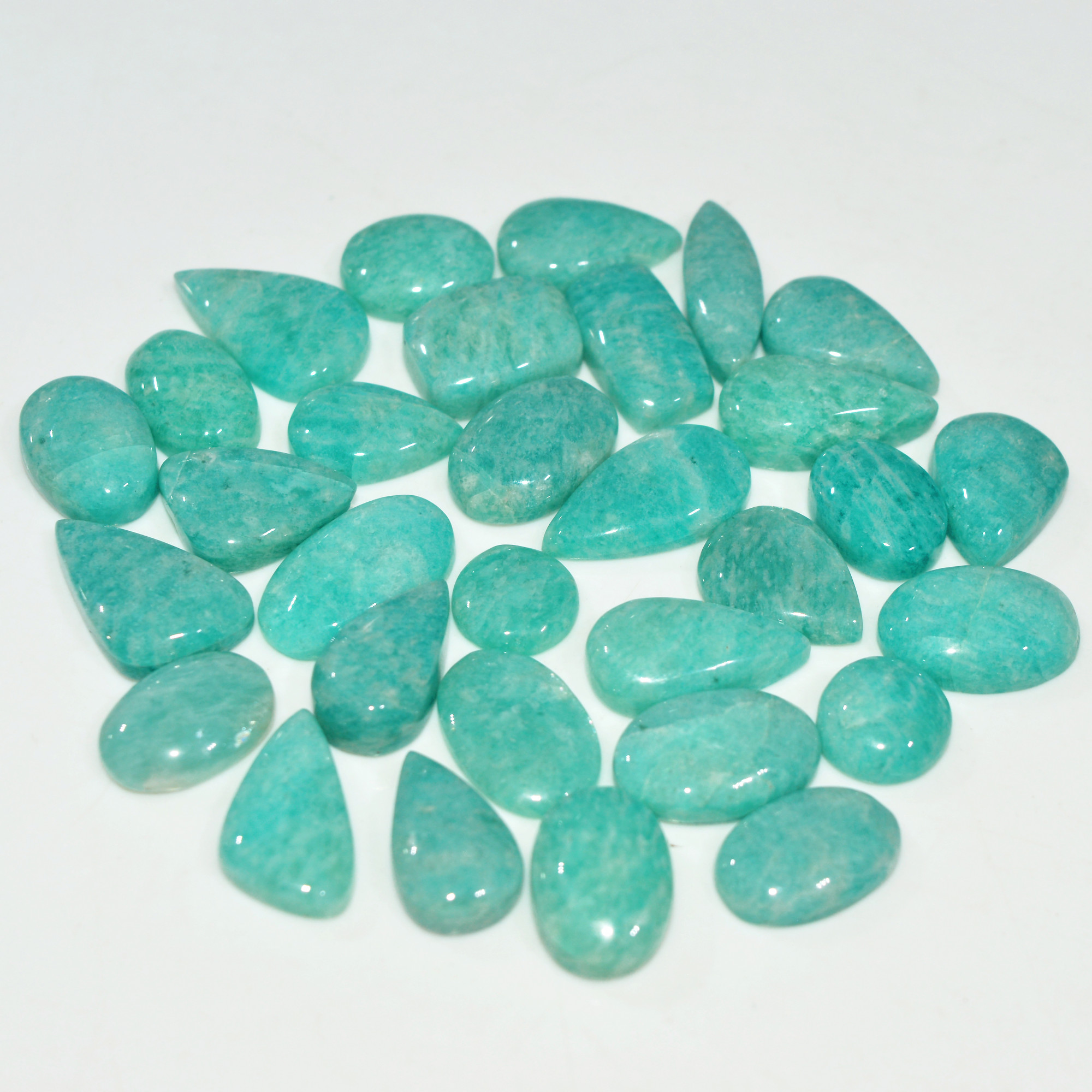 31Pcs 158Cts Natural Green Amazonite Loose Gemstone Cabochon For Silver Jewelry 15x9 9x9mm 17657