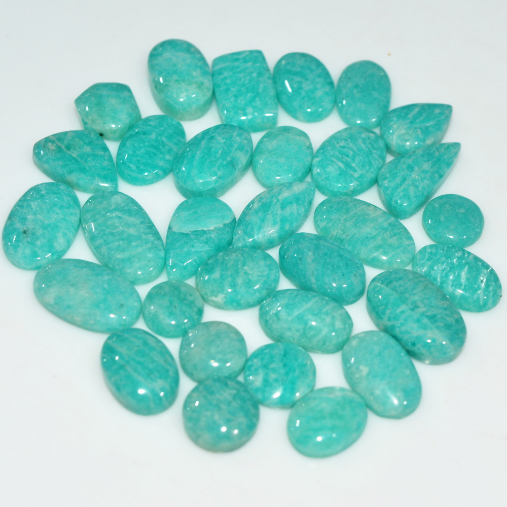 Image of 31Pcs 147Cts Natural Green Amazonite Loose Gemstone Cabochon For Silver Jewelry 15x6 9x9mm #17658