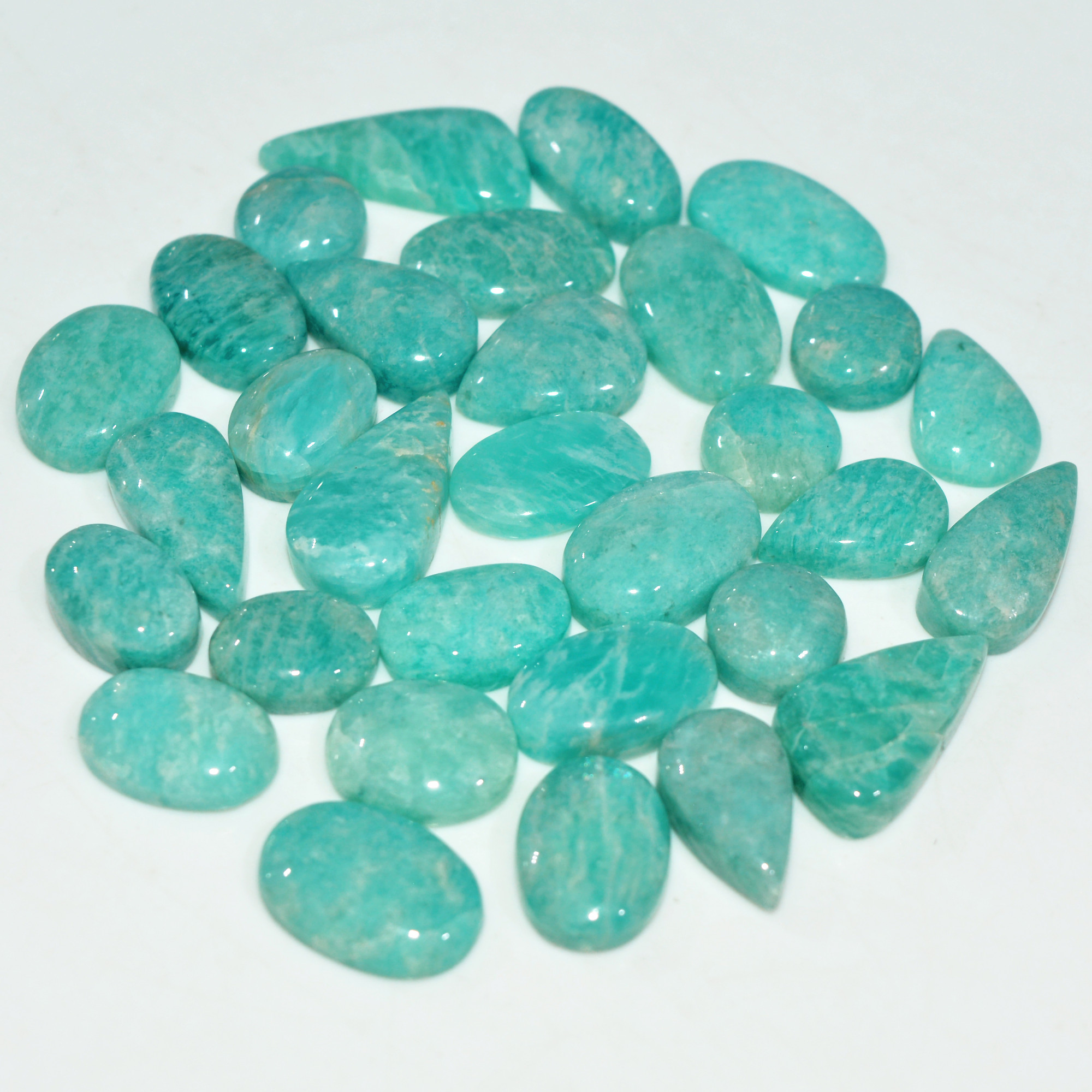30Pcs 156Cts Natural Green Amazonite Loose Gemstone Cabochon For Silver Jewelry 20x9 9x9mm 17659