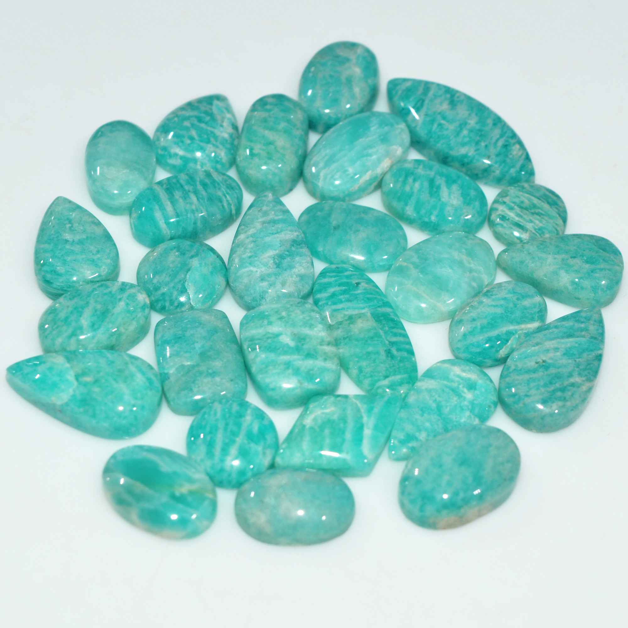 25Pcs 159Cts Natural Green Amazonite Loose Gemstone Cabochon For Silver Jewelry 22x9 9x9mm 17660