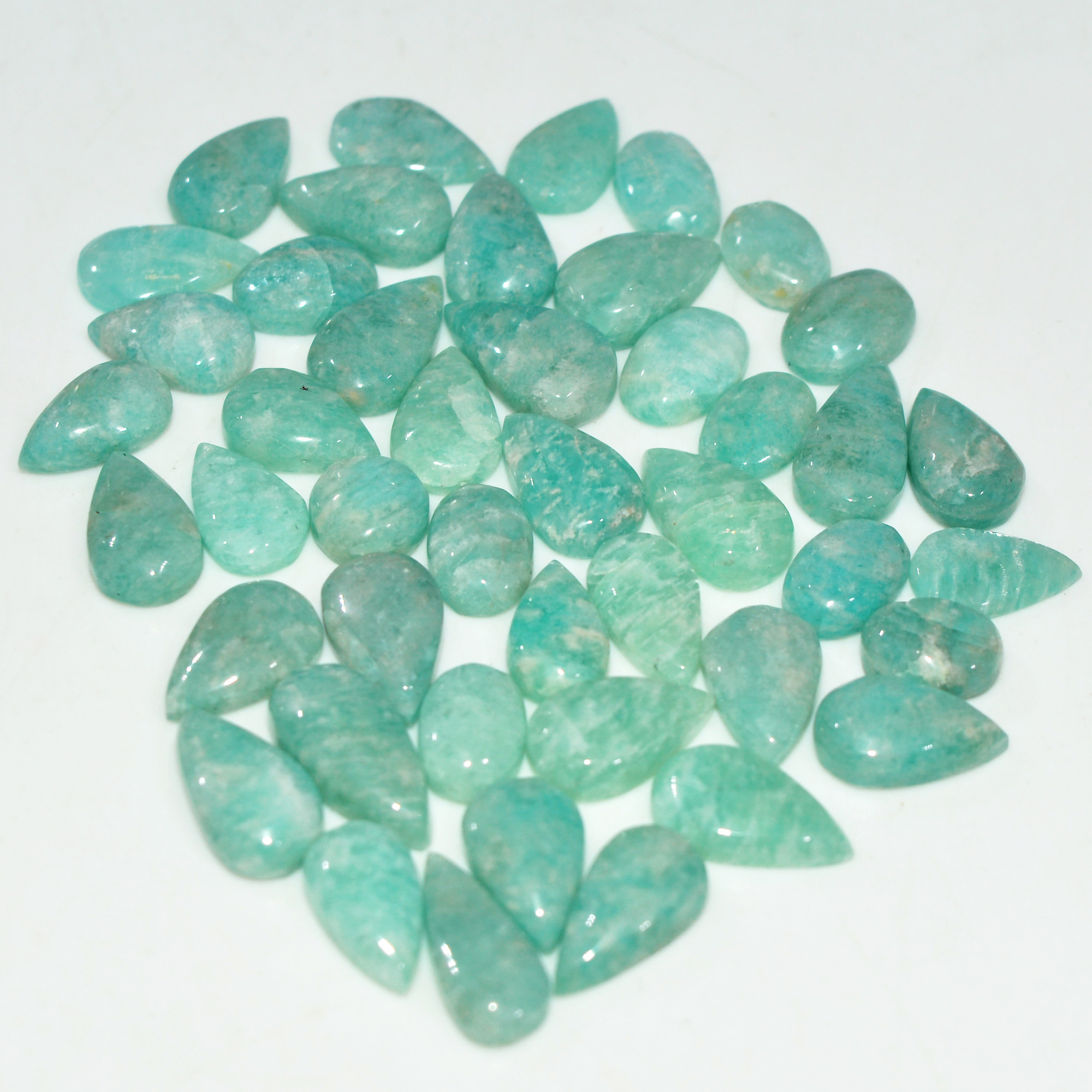 42Pcs 72Cts Natural Green Amazonite Loose Gemstone Cabochon For Silver Jewelry 10x5 5x5mm 17661