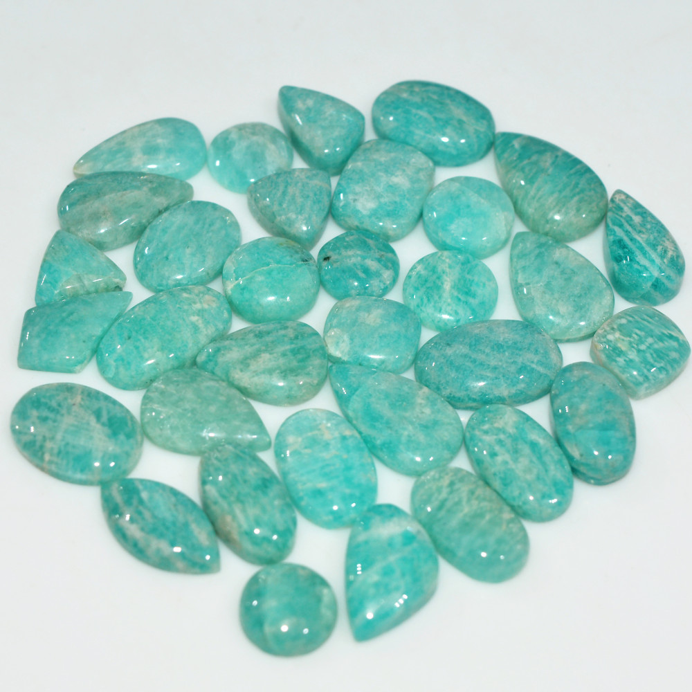 Image of 31Pcs 153Cts Natural Amazonite Gemstone Cabochon Lot Mix Shapes For Pendant 15x8 9x9mm #17662