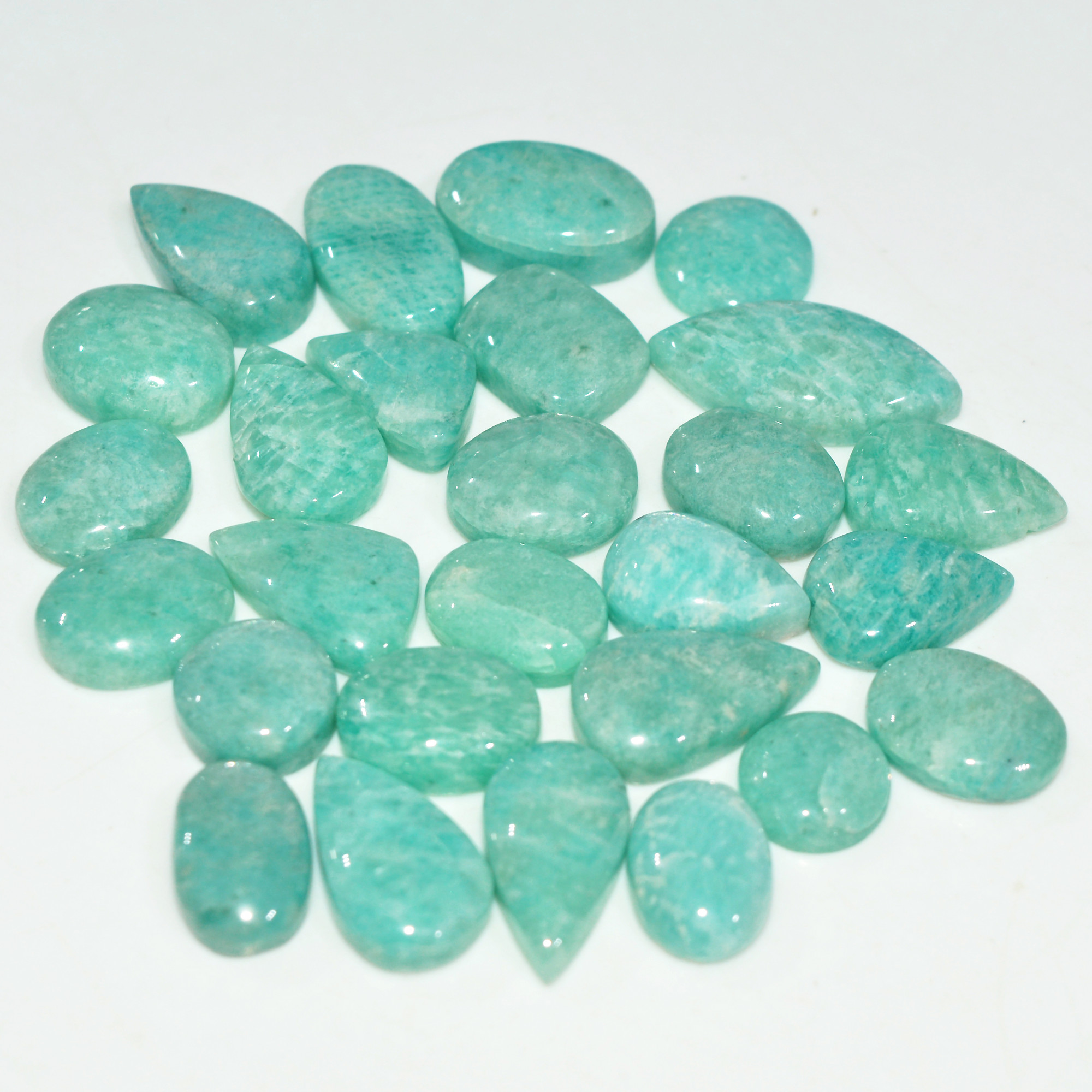 25Pcs 135Cts Natural Amazonite Gemstone Cabochon Lot Mix Shapes For Pendant 20x9 8x8mm 17663