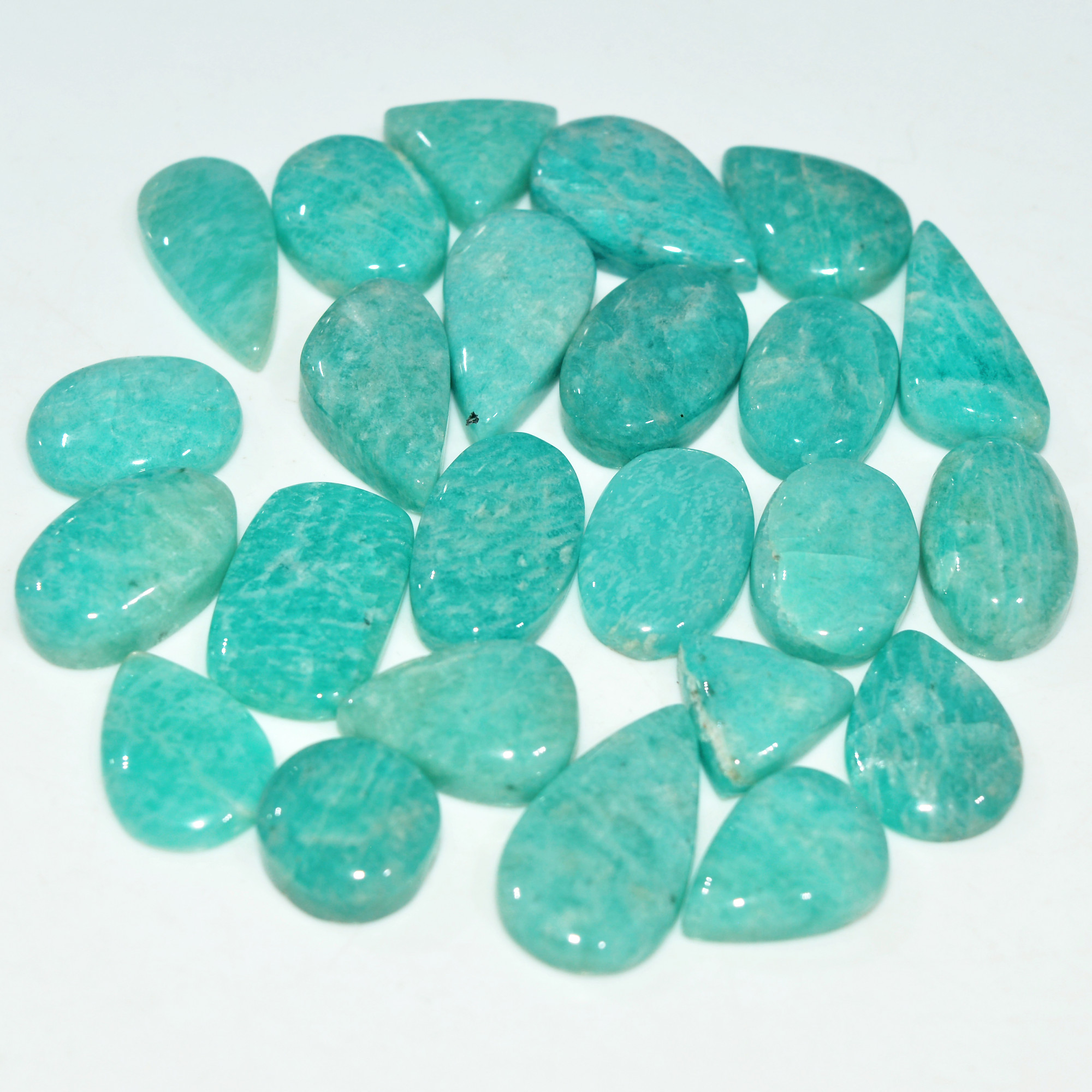 24Pcs 173Cts Natural Amazonite Gemstone Cabochon Lot Mix Shapes For Pendant 20x9 10x10mm 17665