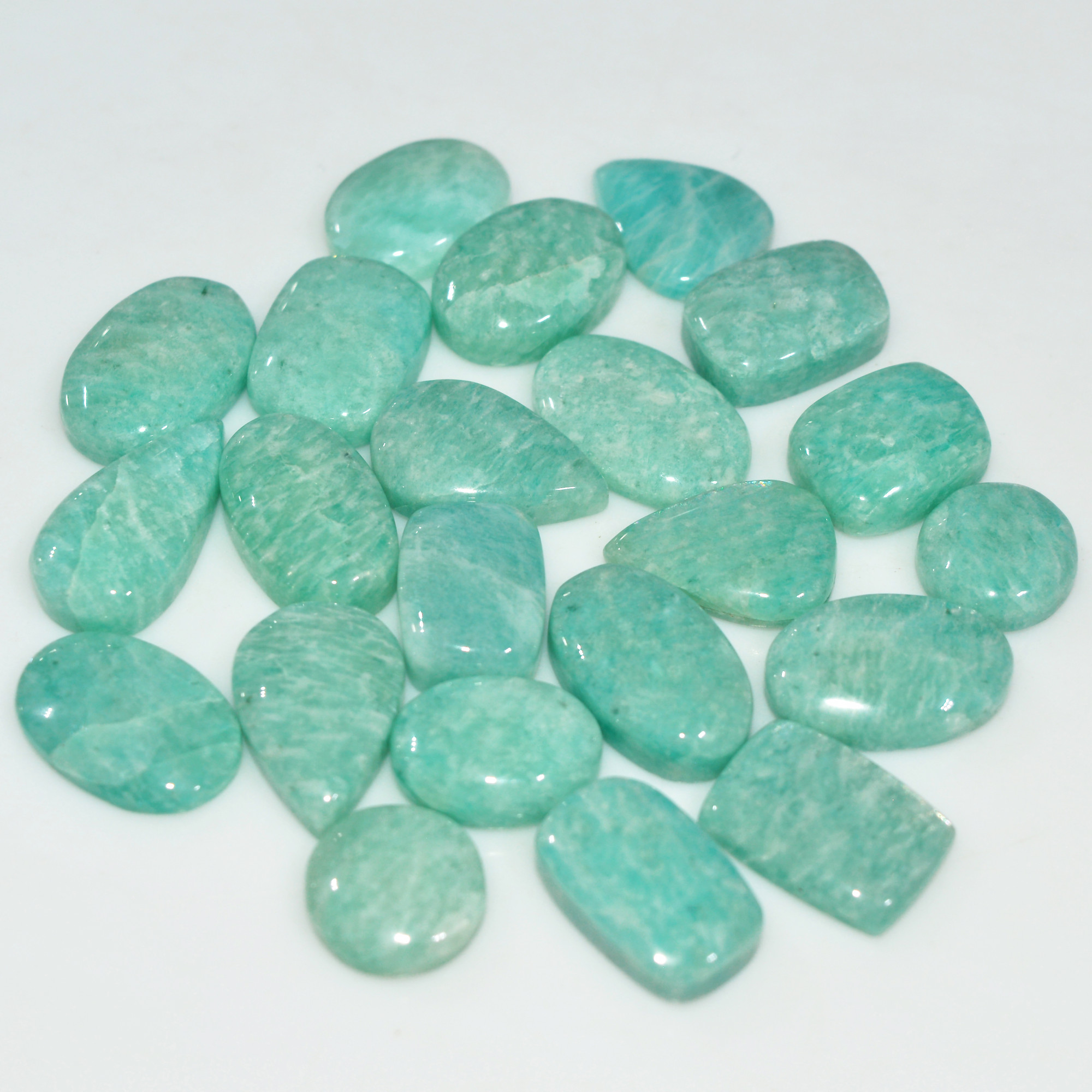 21Pcs 165Cts Natural Amazonite Gemstone Cabochon Lot Mix Shapes For Pendant 18x9 10x10mm 17666