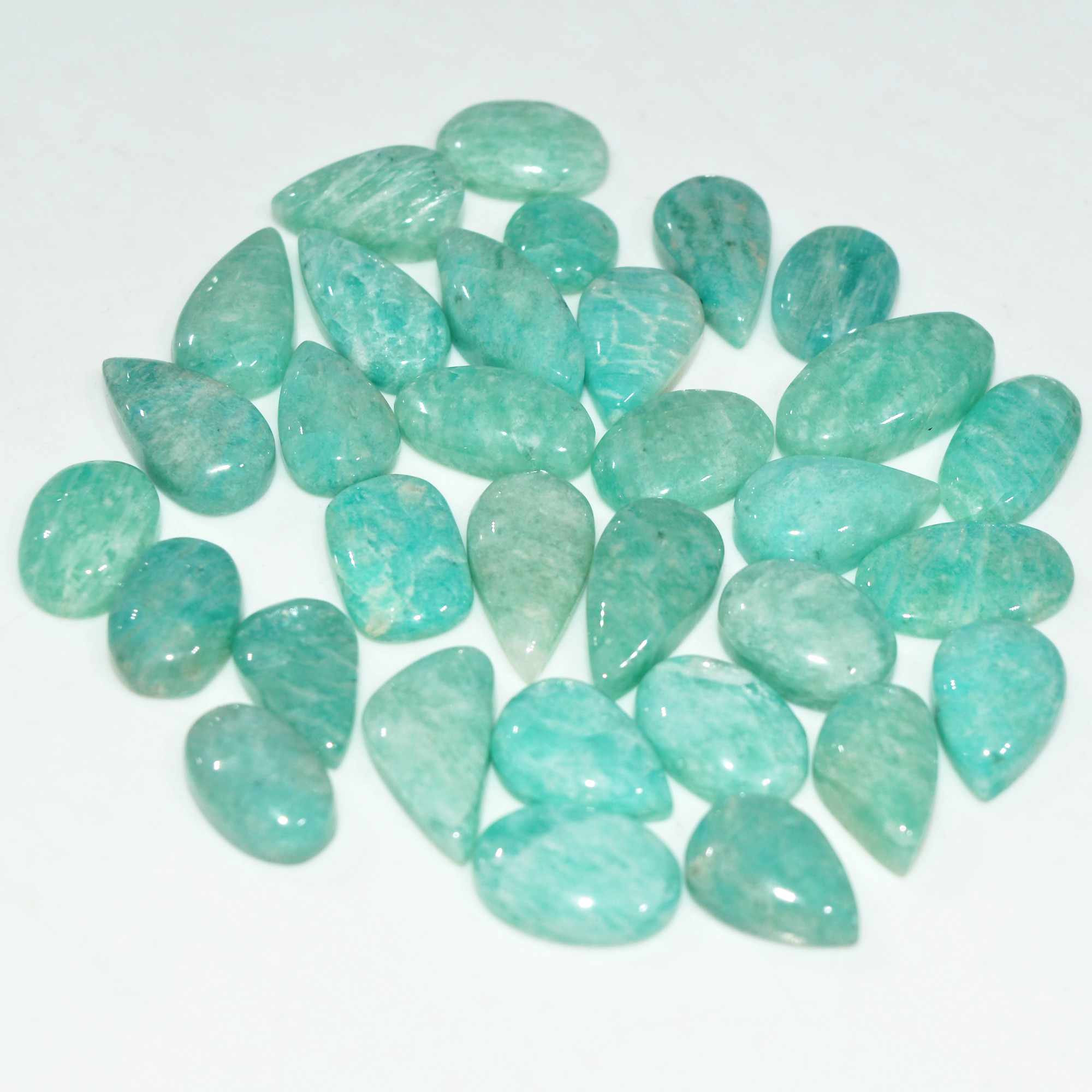 31Pcs 114Cts Natural Amazonite Gemstone Cabochon Lot Mix Shapes For Pendant 15x6 6x6mm 17667