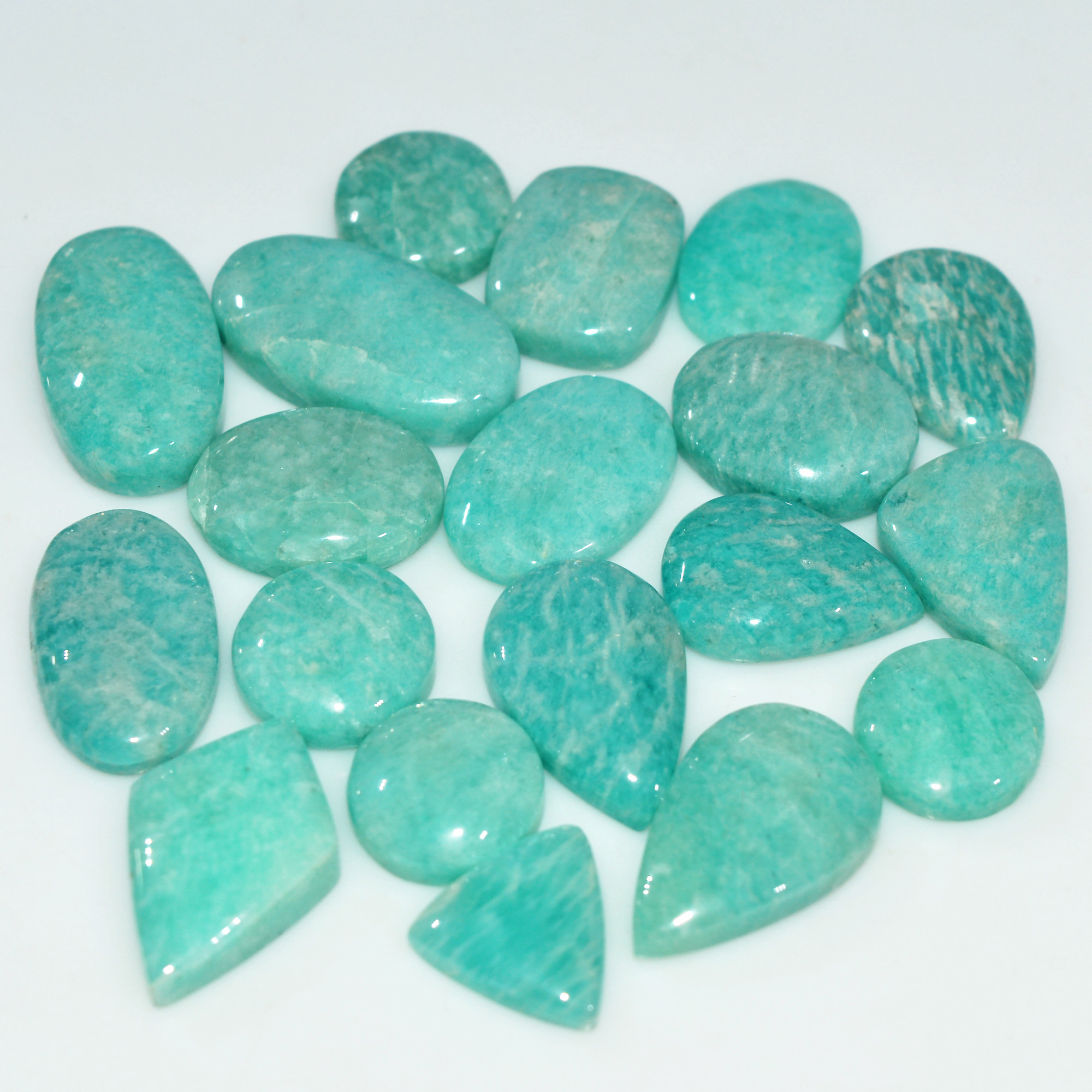 18Pcs 163Cts Natural Amazonite Gemstone Cabochon Lot Mix Shapes For Pendant 20x10 10x10mm 17668