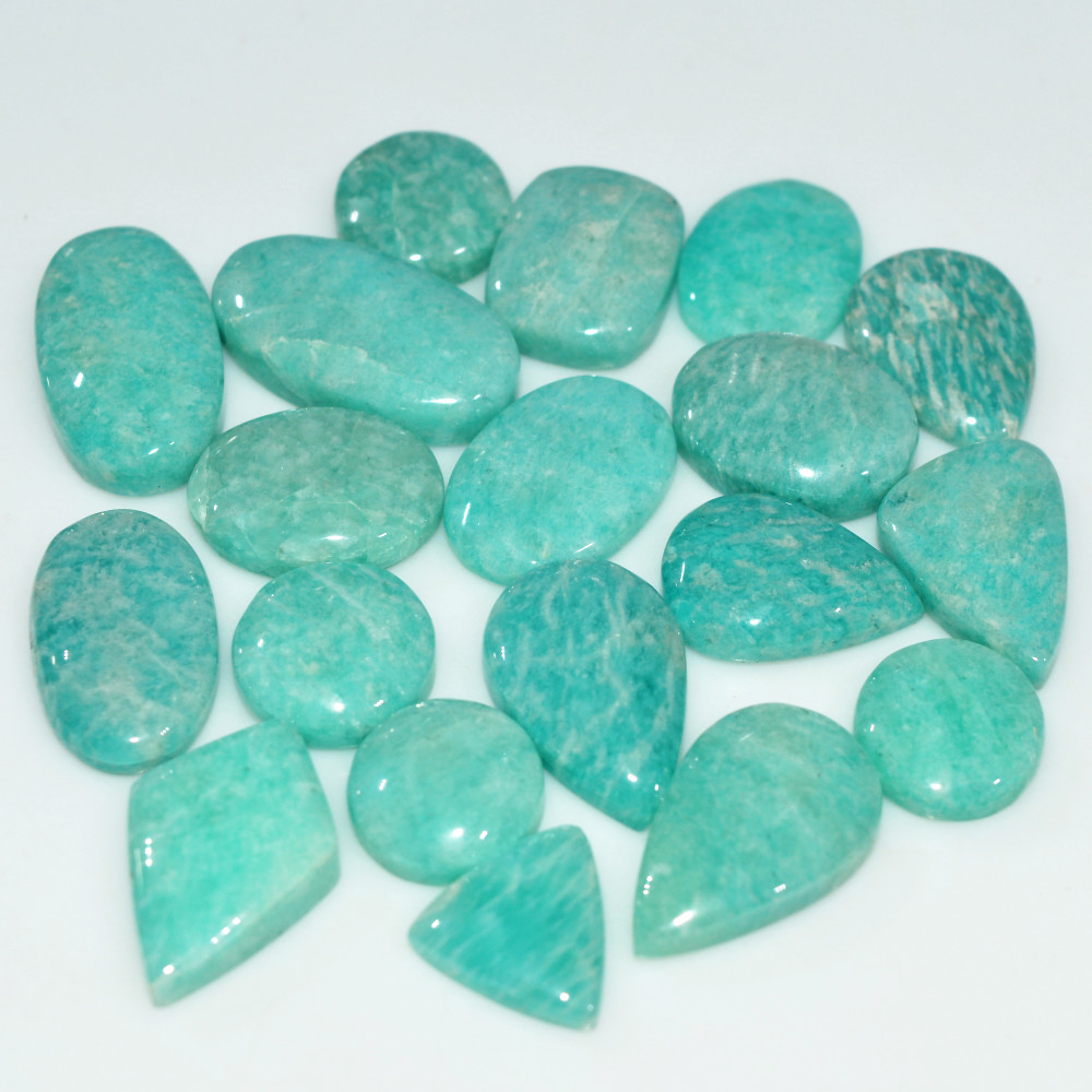 Image of 18Pcs 163Cts Natural Amazonite Gemstone Cabochon Lot Mix Shapes For Pendant 20x10 10x10mm #17668