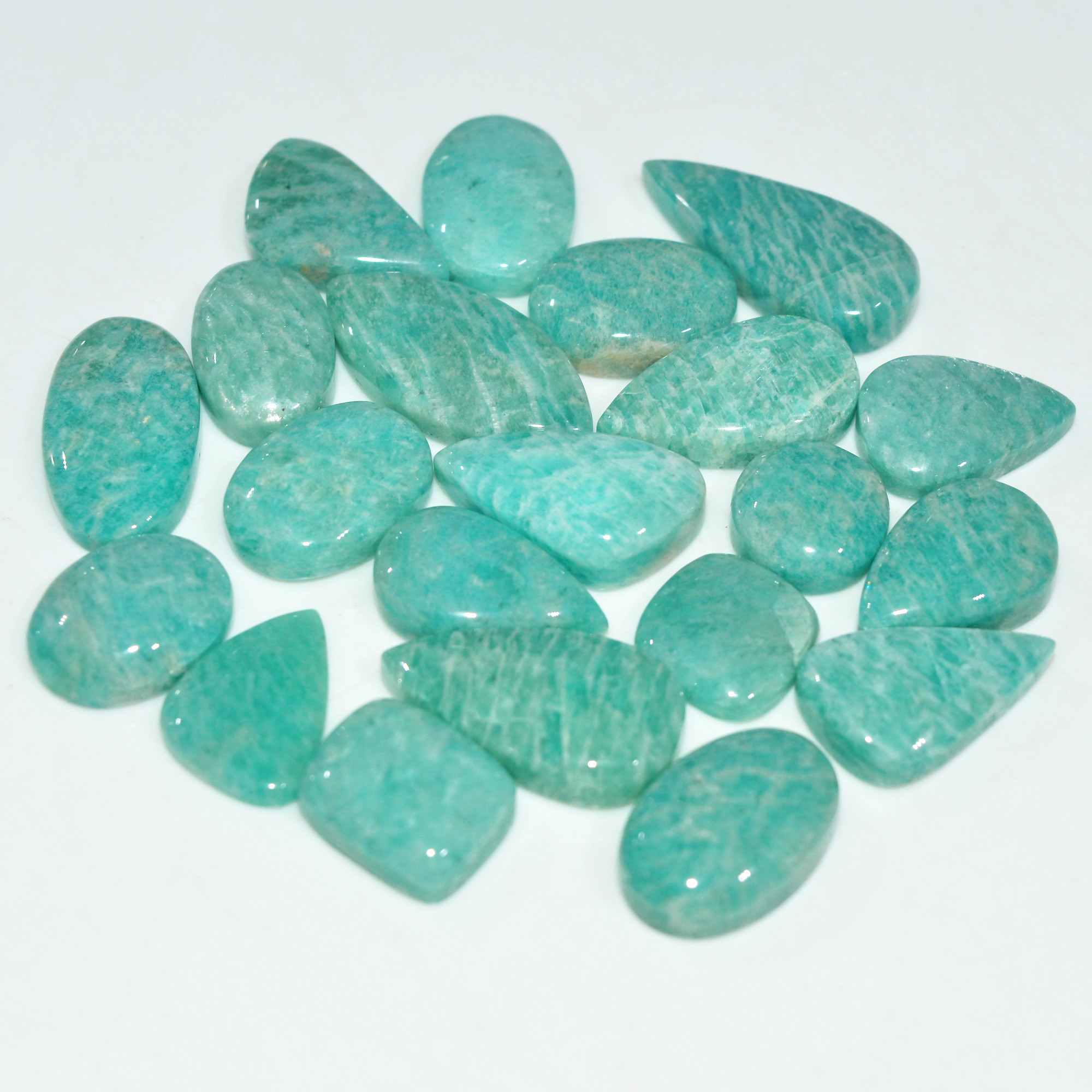 20Pcs 164Cts Natural Amazonite Gemstone Cabochon Lot Mix Shapes For Pendant 24x10 10x10mm 17669