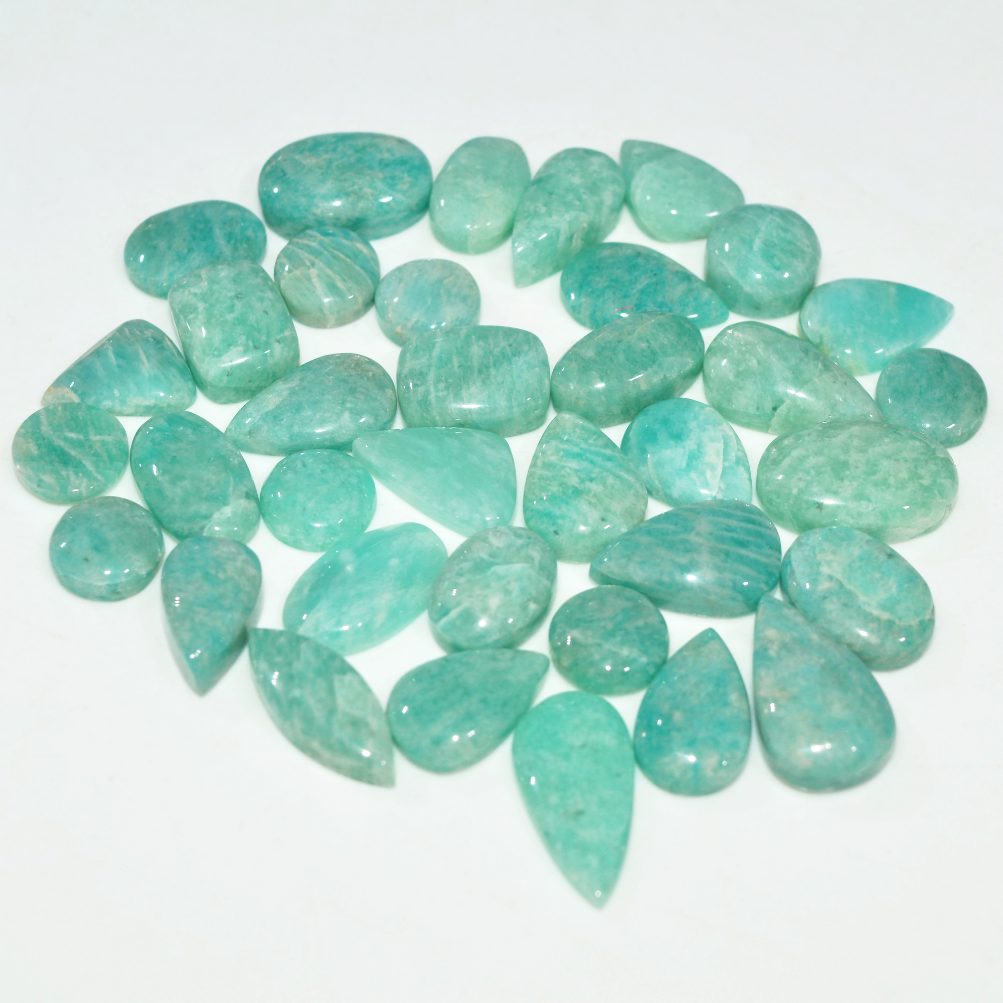 35Pcs 160Cts Natural Amazonite Gemstone Cabochon Lot Mix Shapes For Pendant 16x8 8x8mm 17673