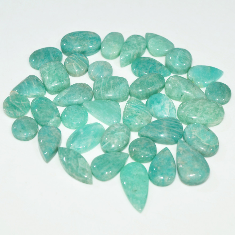 Image of 35Pcs 160Cts Natural Amazonite Gemstone Cabochon Lot Mix Shapes For Pendant 16x8 8x8mm #17673