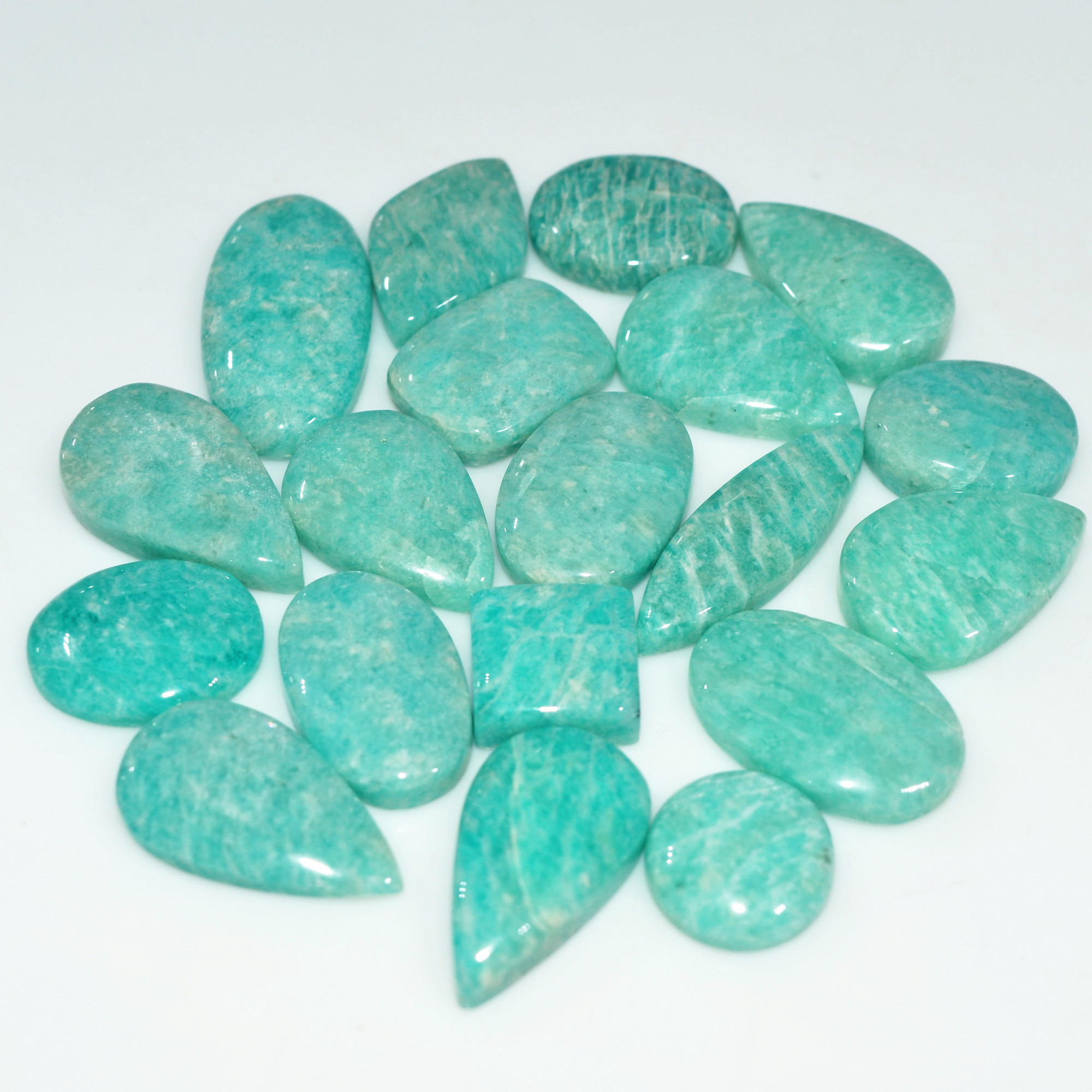 19Pcs 218Cts Natural Amazonite Gemstone Cabochon Lot Mix Shapes For Pendant 25x6 11x11mm 17674