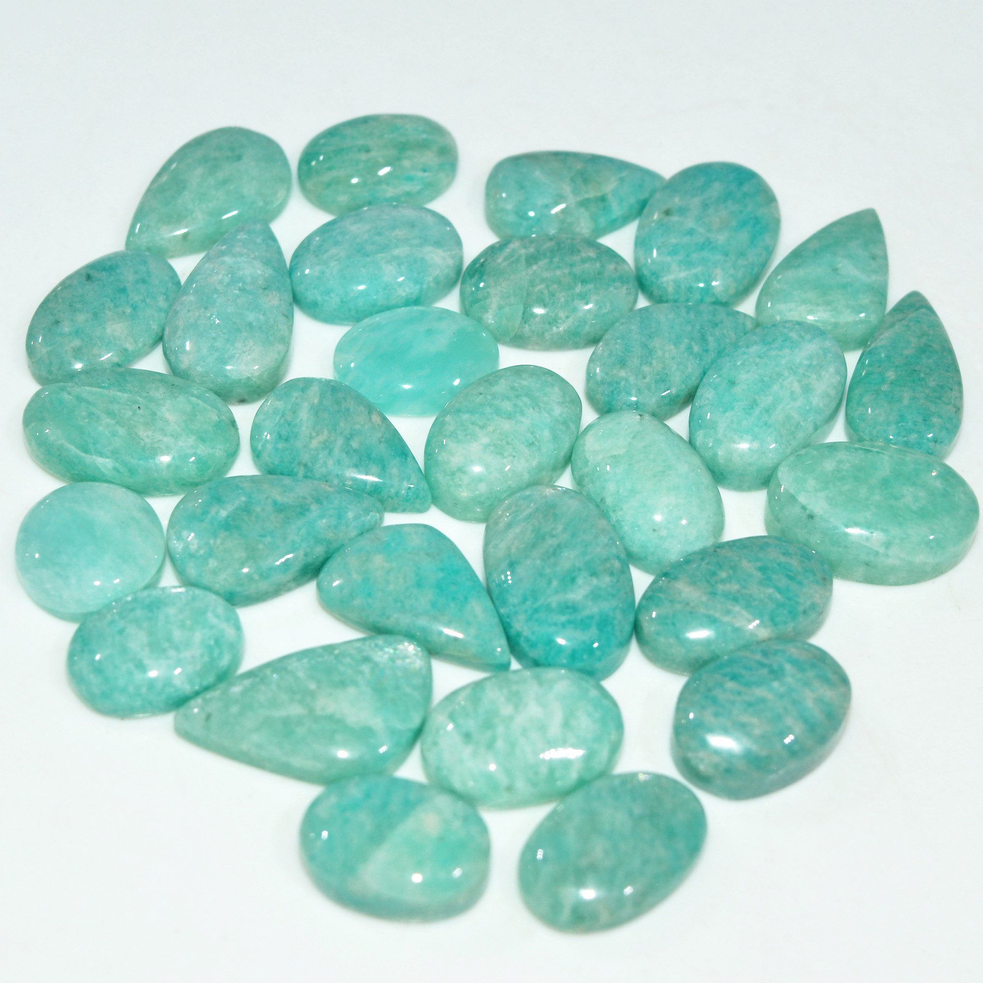 27Pcs 161Cts Natural Amazonite Gemstone Cabochon Lot Mix Shapes For Pendant 17x10 10x10mm 17675