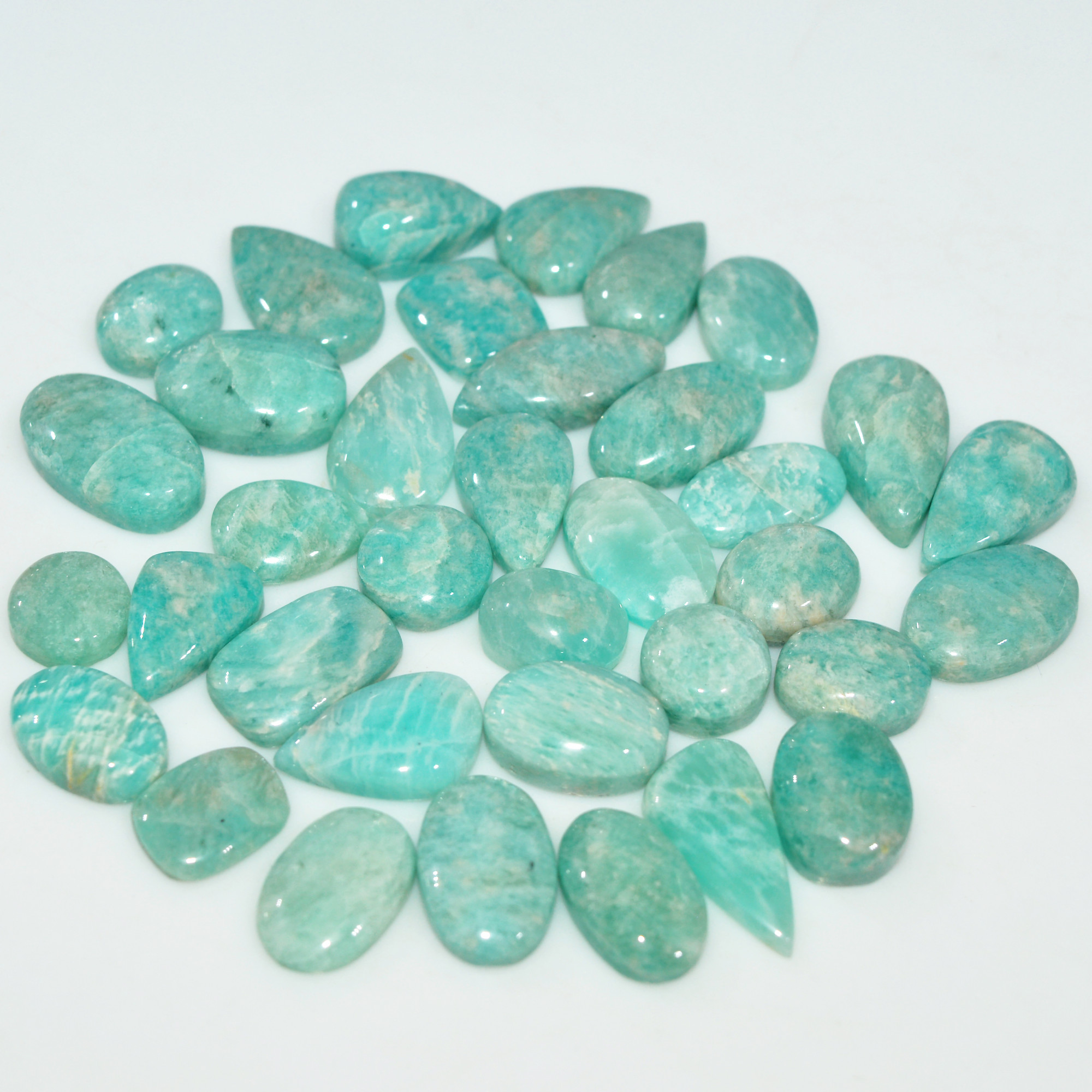 35Pcs 191Cts Natural Amazonite Gemstone Cabochon Lot Mix Shapes For Pendant 17x8 8x8mm 17676