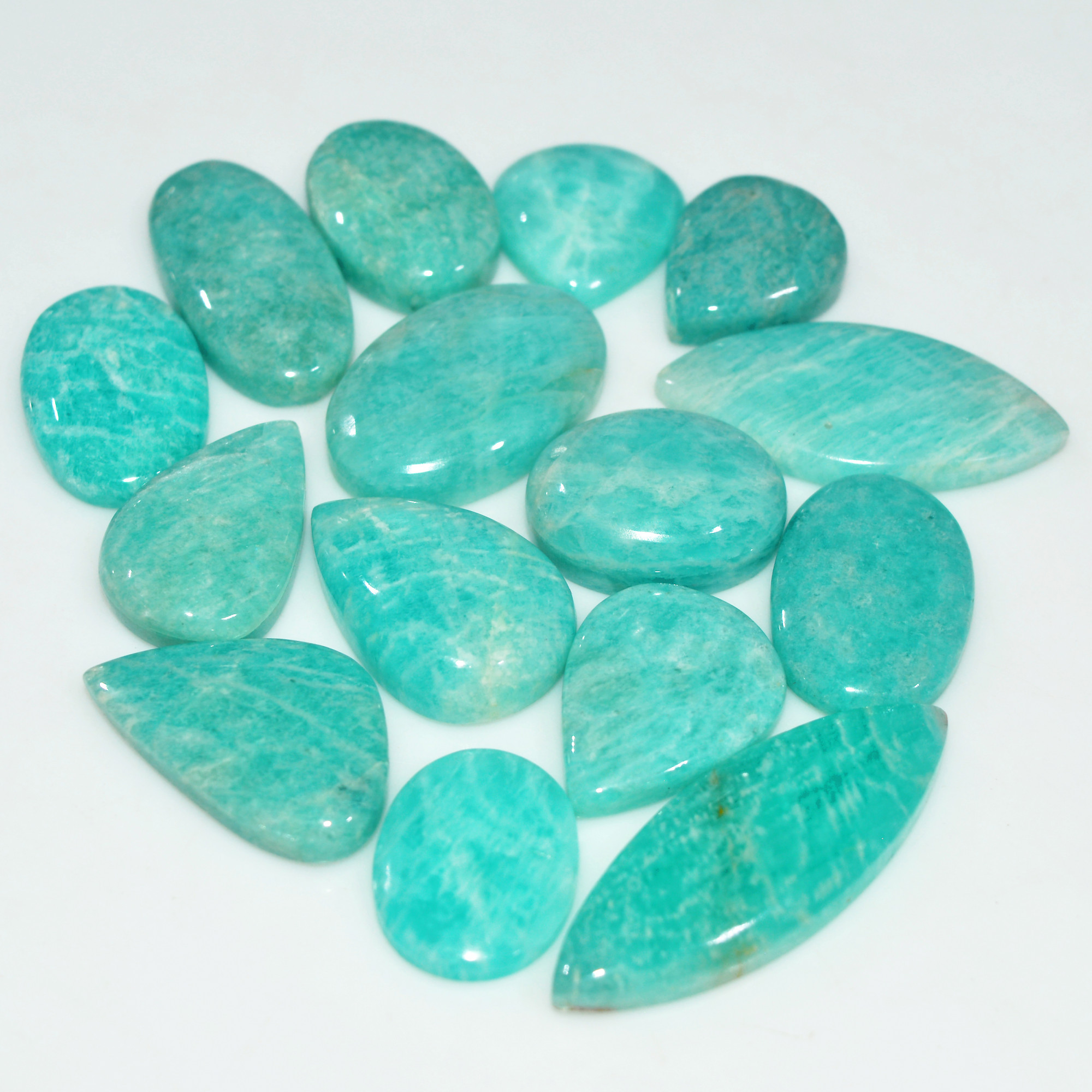 15Pcs 215Cts Green Amazonite Gemstone Cabochon Lot Natural Crystal For Healing 35x11 15x15mm 17678
