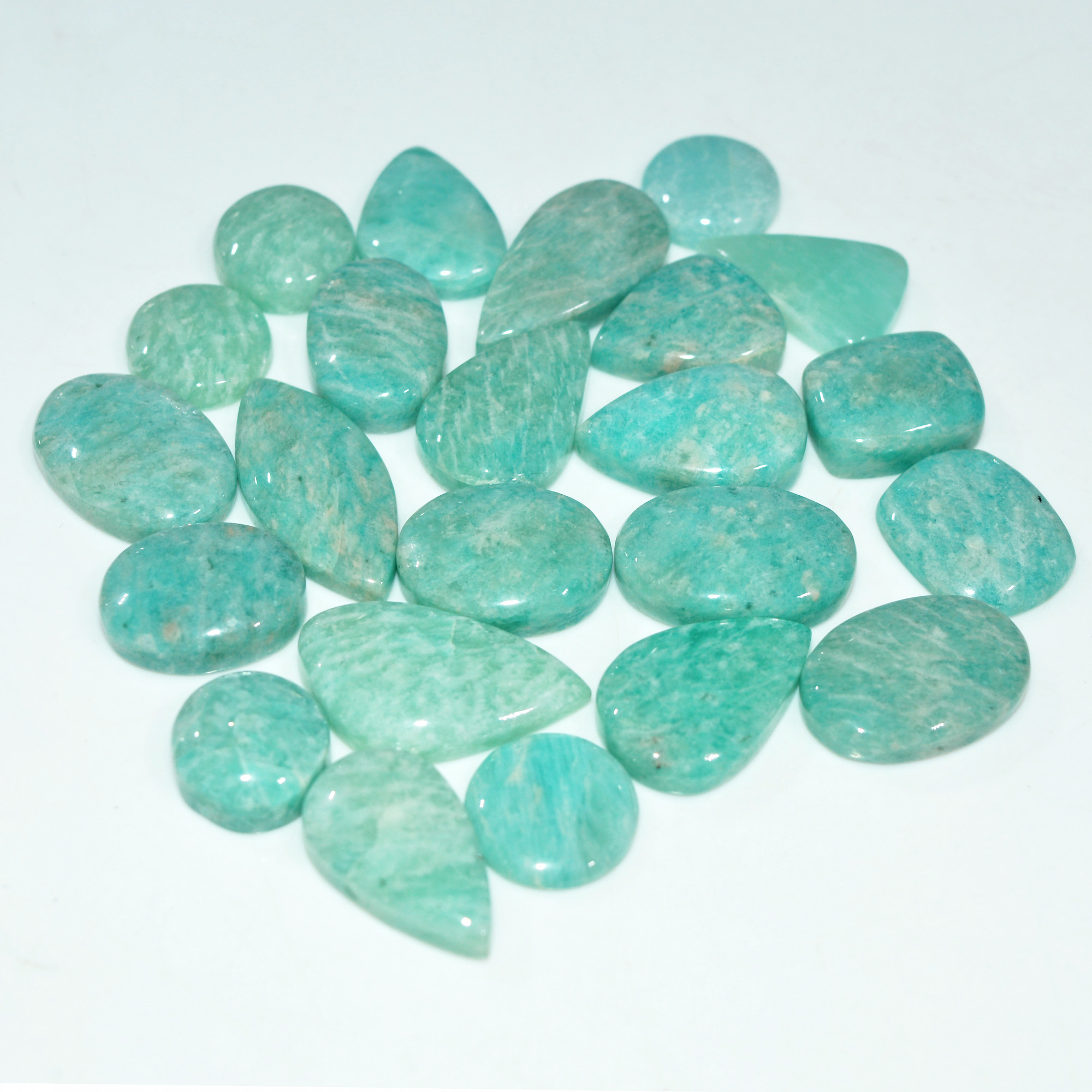 23Pcs 197Cts Green Amazonite Gemstone Cabochon Lot Natural Crystal For Healing 23x10 10x10mm 17679