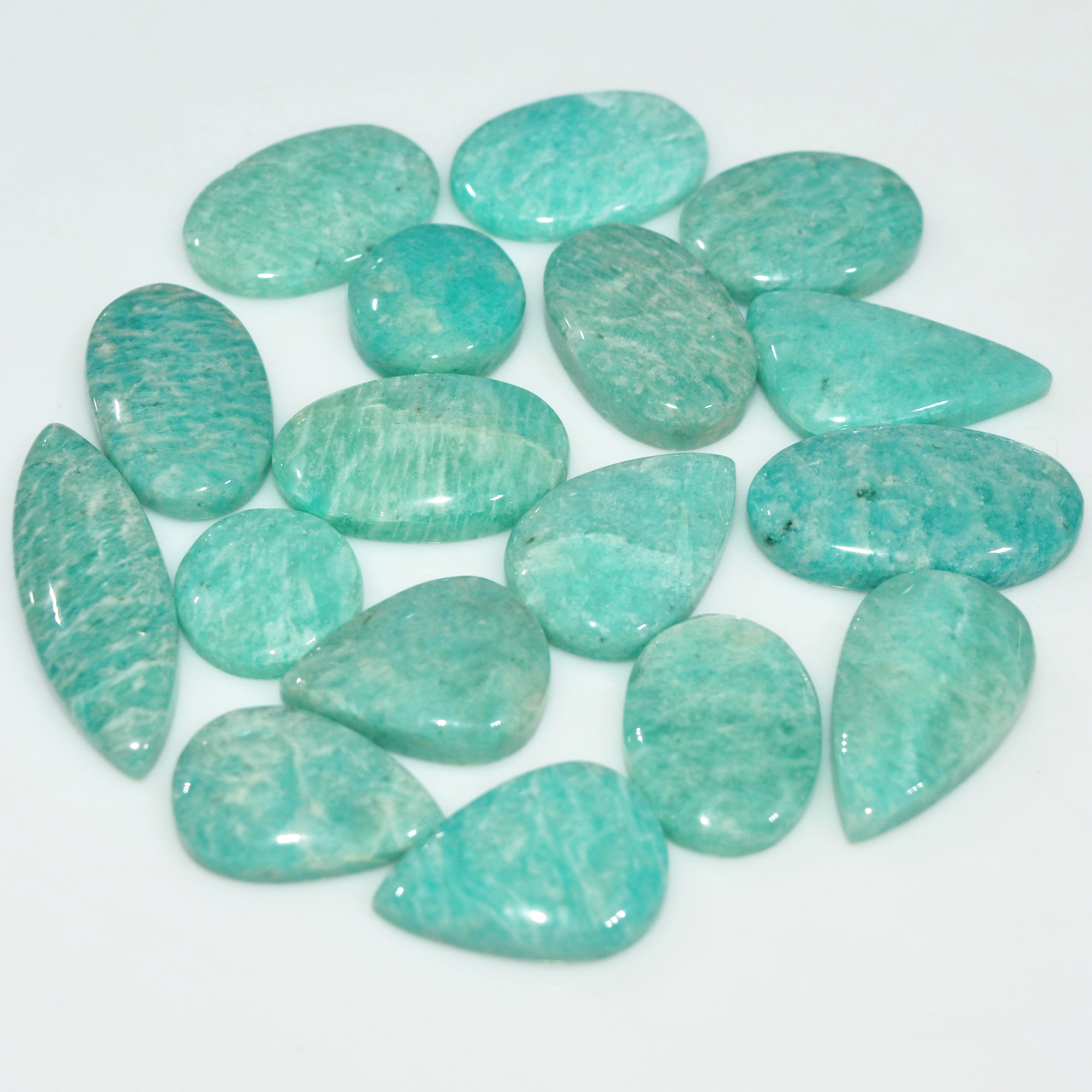 17Pcs 181Cts Green Amazonite Gemstone Cabochon Lot Natural Crystal For Healing 29x9 11x11mm 17680