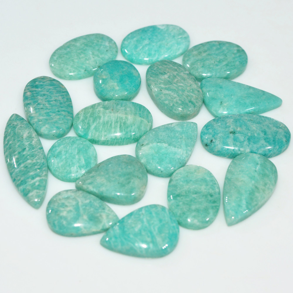 Image of 17Pcs 181Cts Green Amazonite Gemstone Cabochon Lot Natural Crystal For Healing 29x9 11x11mm #17680