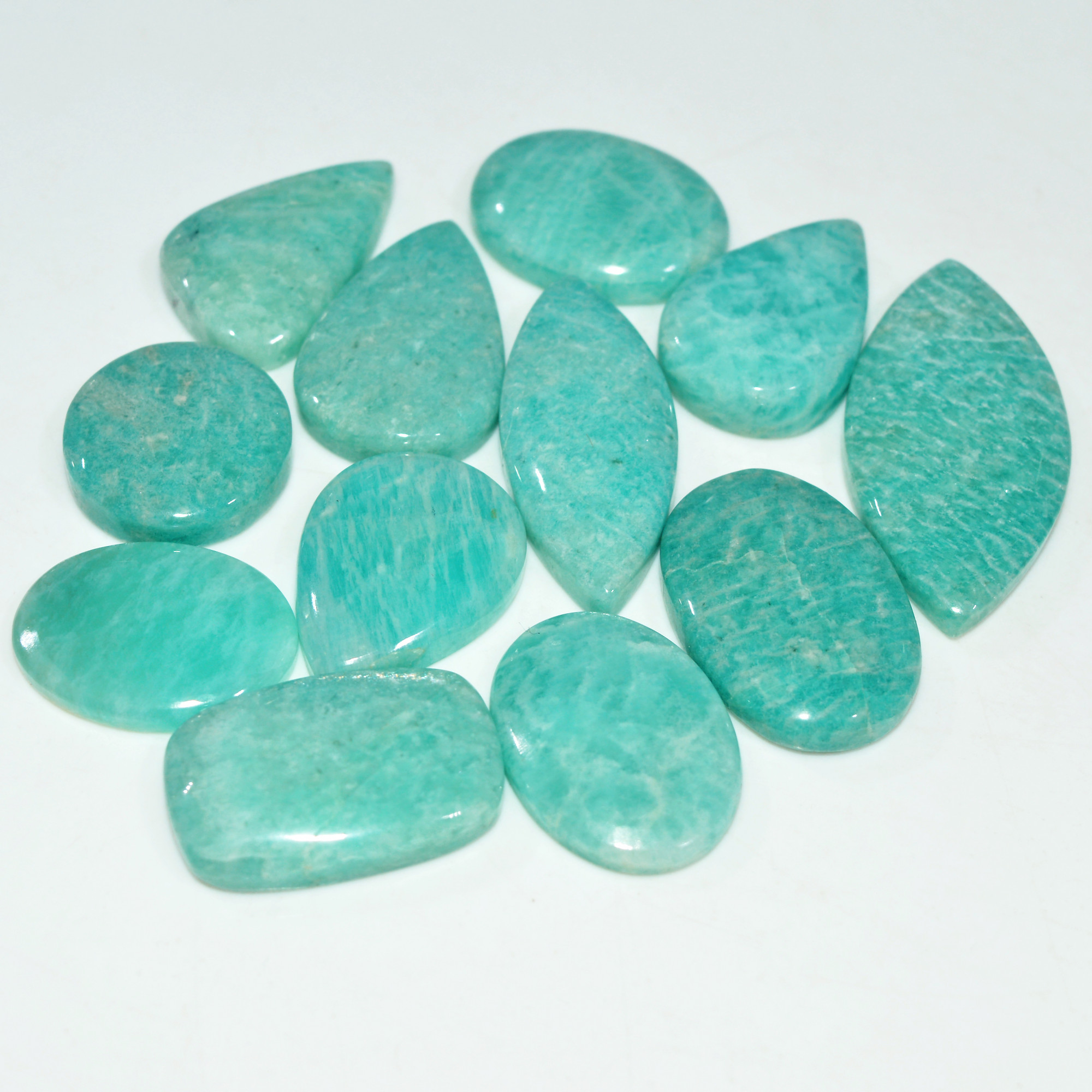 12Pcs 241Cts Green Amazonite Gemstone Cabochon Lot Natural Crystal For Healing 35x16 16x16mm 17681