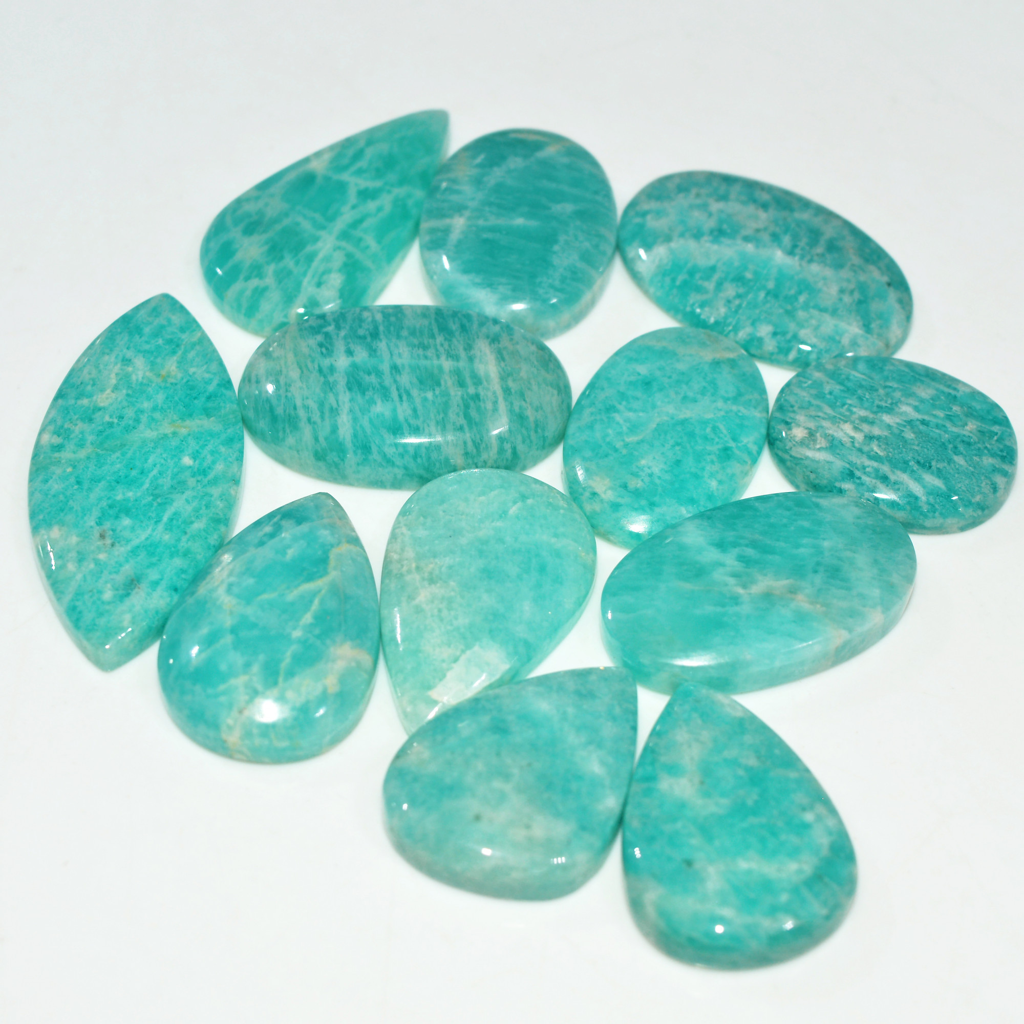 12Pcs 248Cts Green Amazonite Gemstone Cabochon Lot Natural Crystal For Healing 35x15 20x15mm 17683