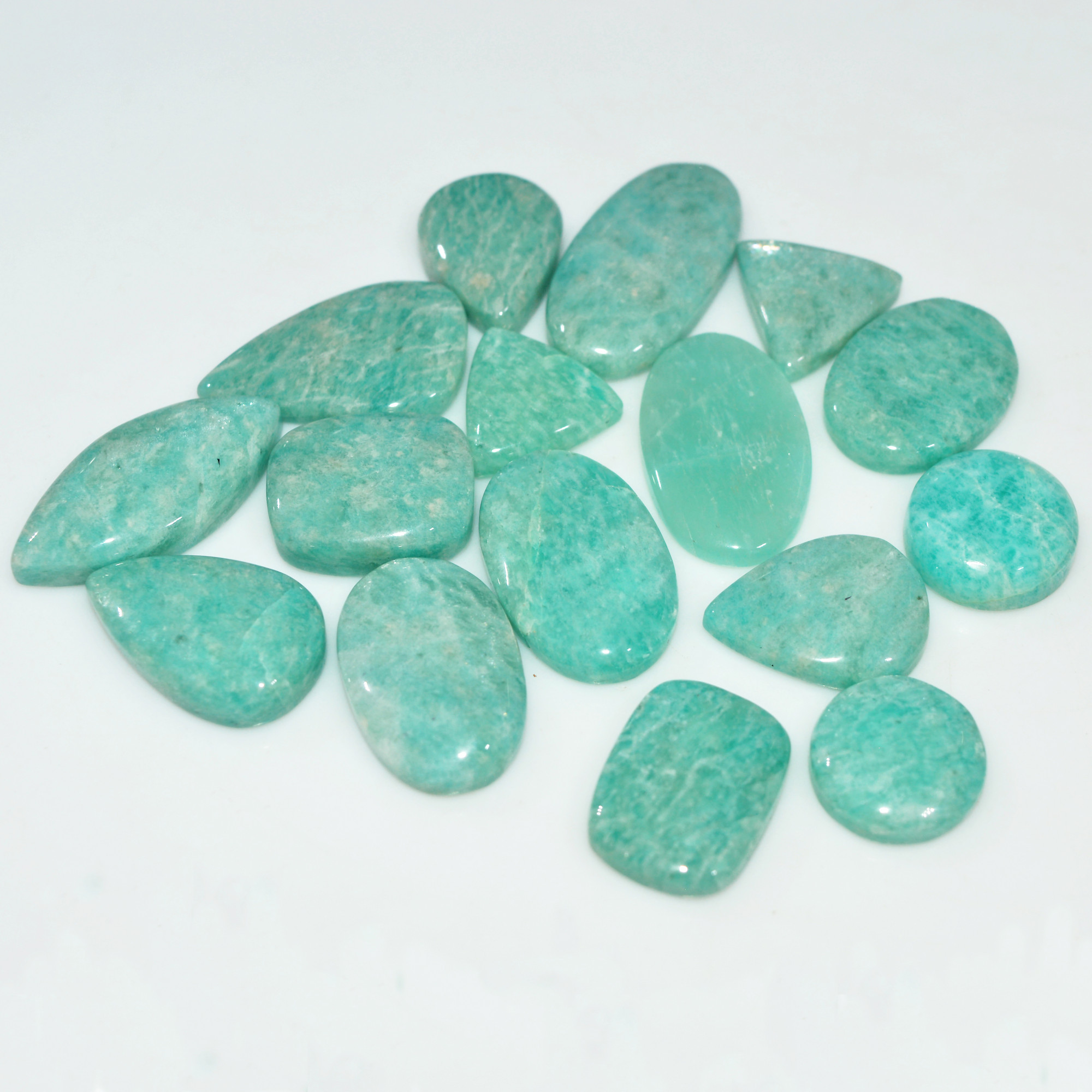 16Pcs 214Cts Green Amazonite Gemstone Cabochon Lot Natural Crystal For Healing 26x11 13x13mm 17684