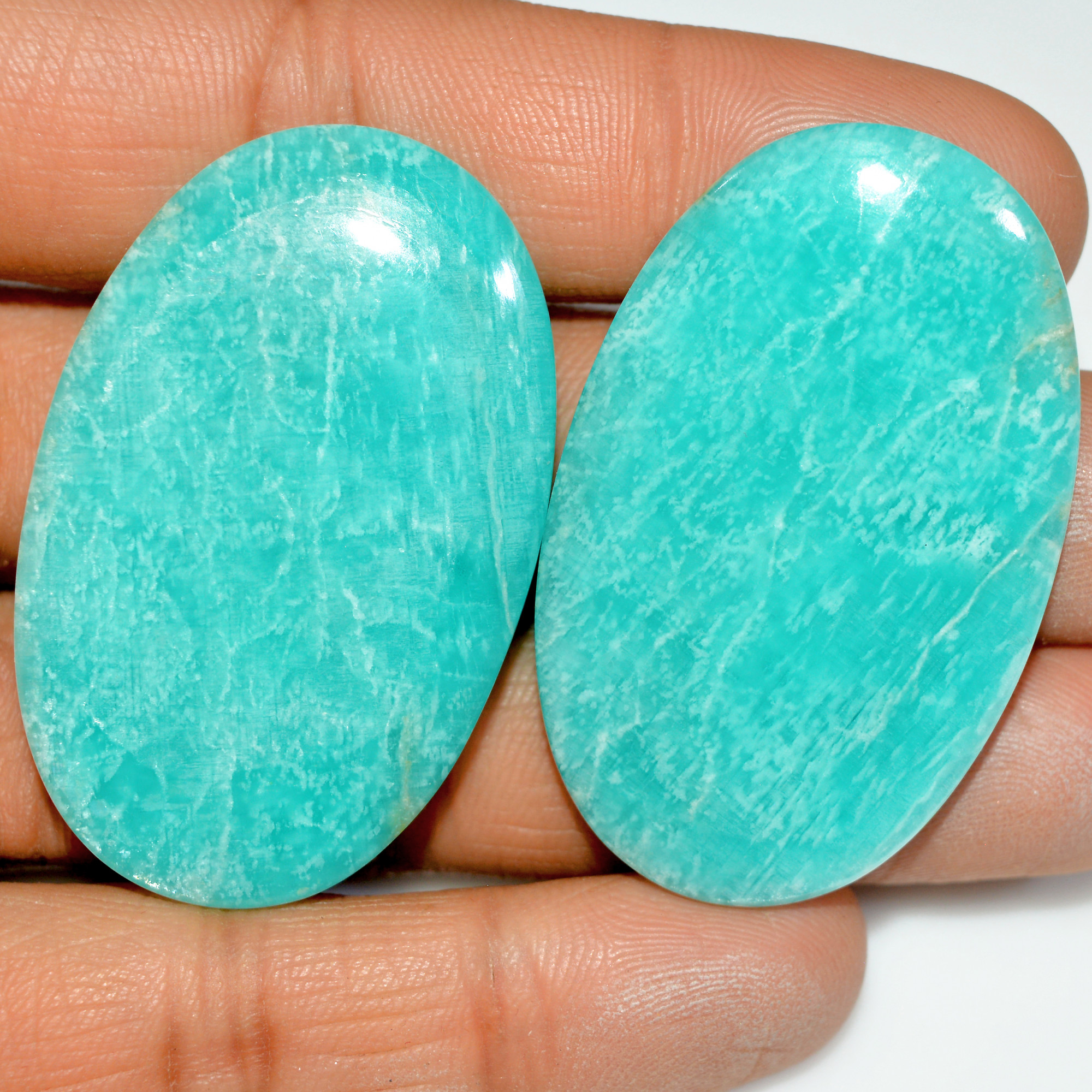 2Pcs 154Cts Green Amazonite Gemstone Cabochon Lot Natural Crystal For Healing 45x29 45x29mm 17685