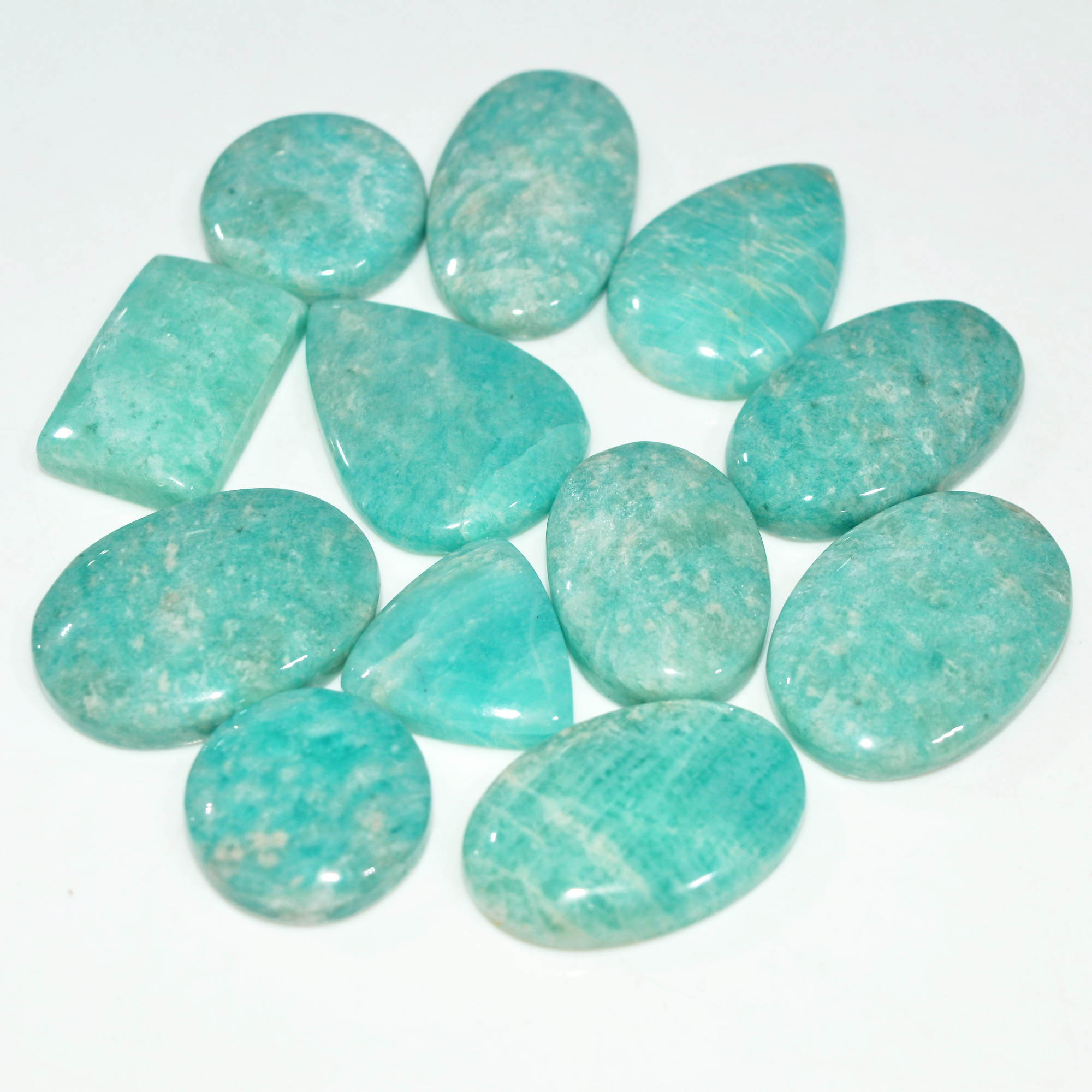 12Pcs 228Cts Green Amazonite Gemstone Cabochon Lot Natural Crystal For Healing 25x18 15x15mm 17686