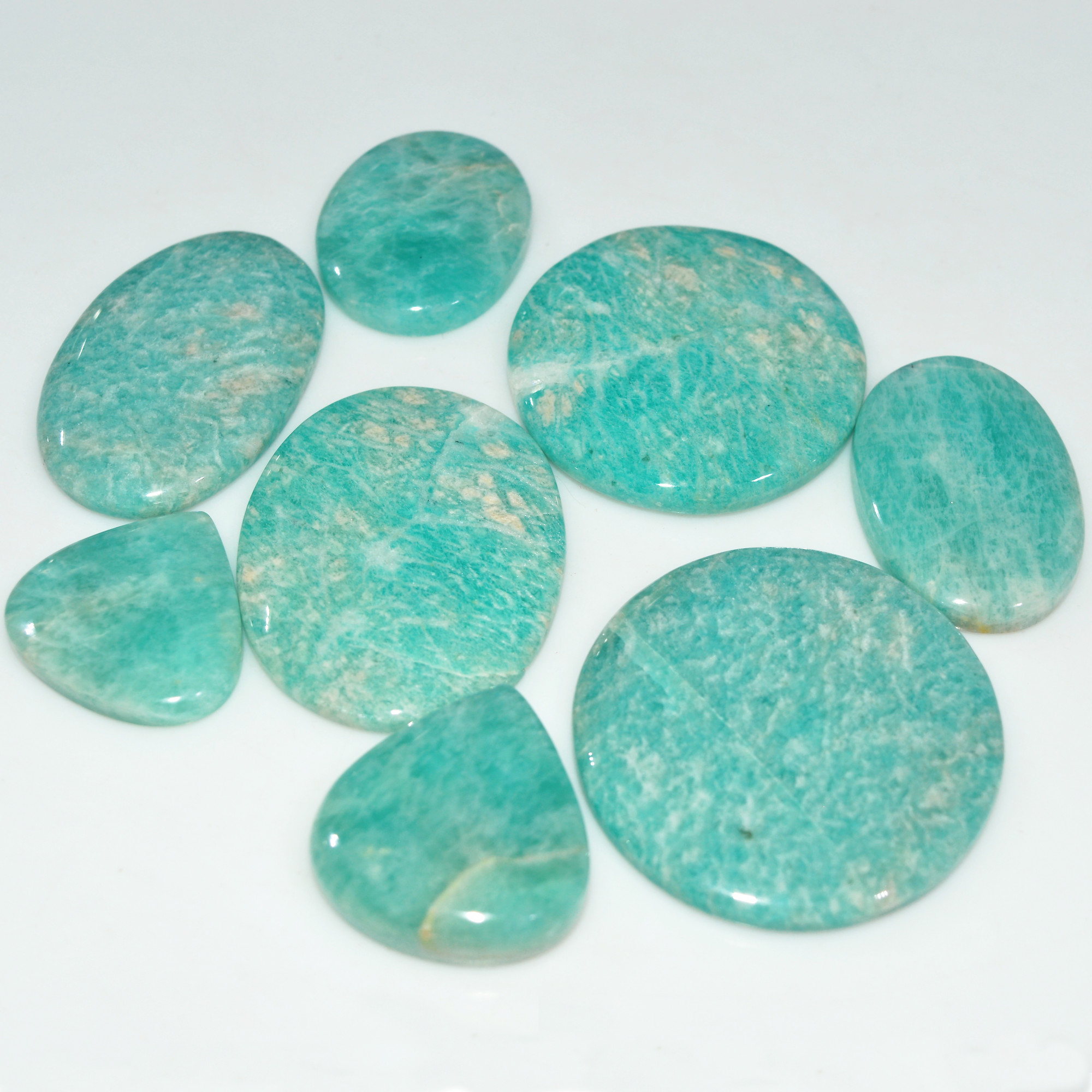8Pcs 319Cts Green Amazonite Gemstone Cabochon Lot Natural Crystal For Healing 35x35 20x20mm 17687