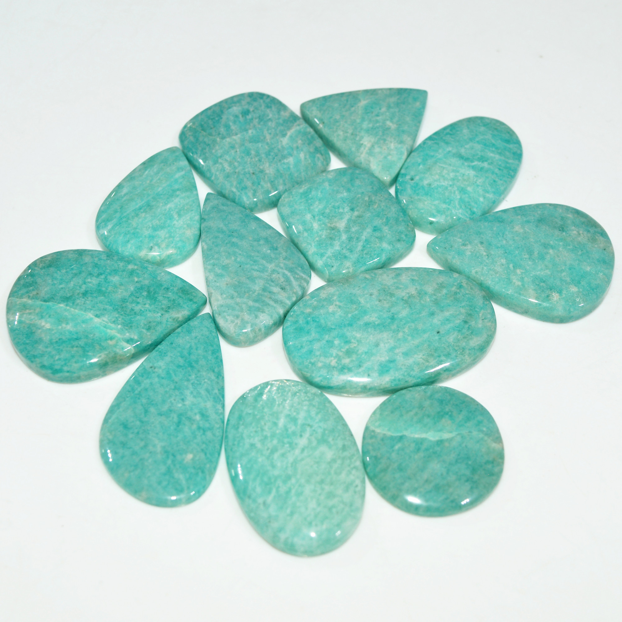 12Pcs 438Cts Green Amazonite Gemstone Cabochon Lot Natural Crystal For Healing 39x23 23x23mm 17688