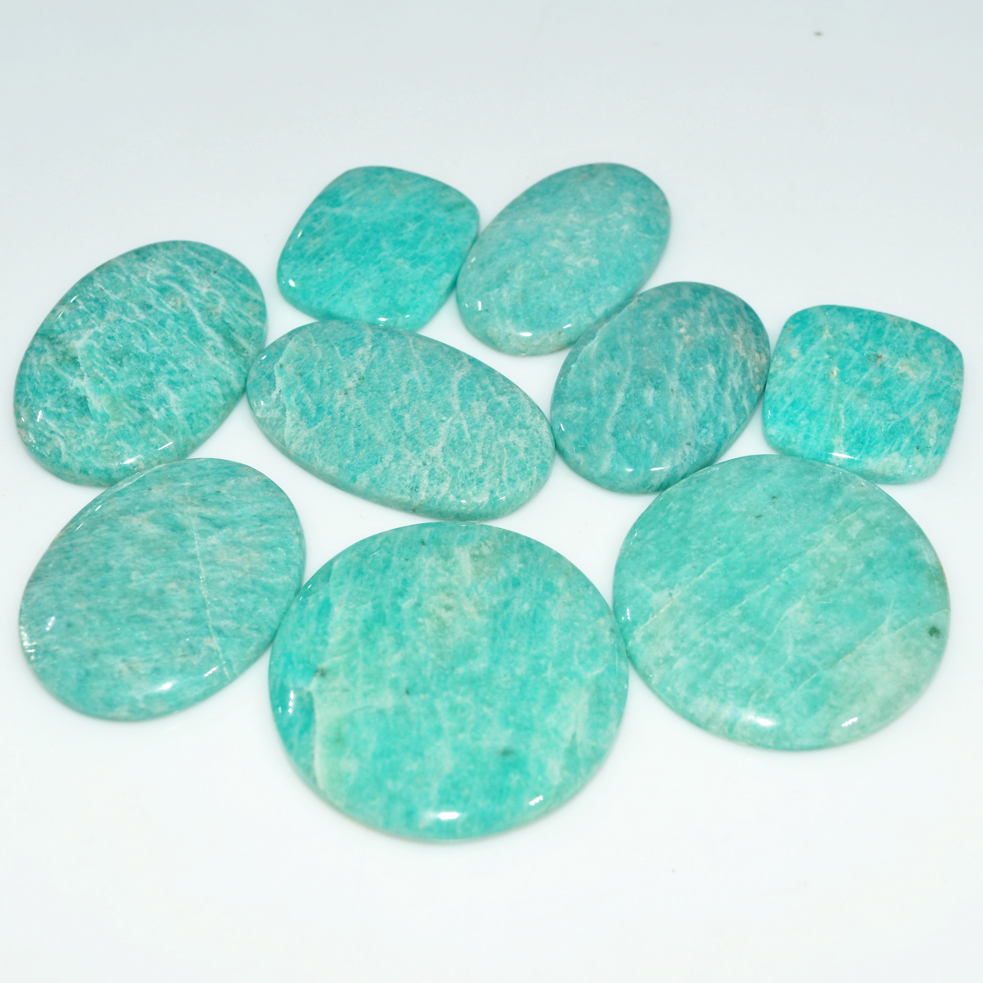 9Pcs 380Cts Green Amazonite Gemstone Cabochon Lot Natural Crystal For Healing 36x36 22x20mm 17689