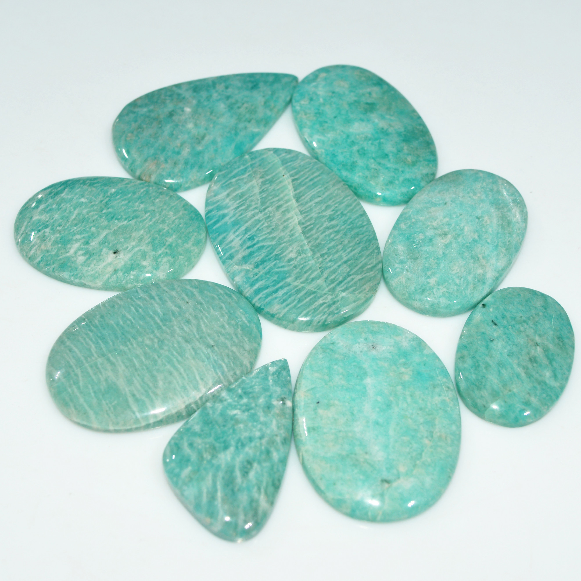 9Pcs 403Cts Green Amazonite Gemstone Cabochon Lot Natural Crystal For Healing 40x25 26x20mm 17691