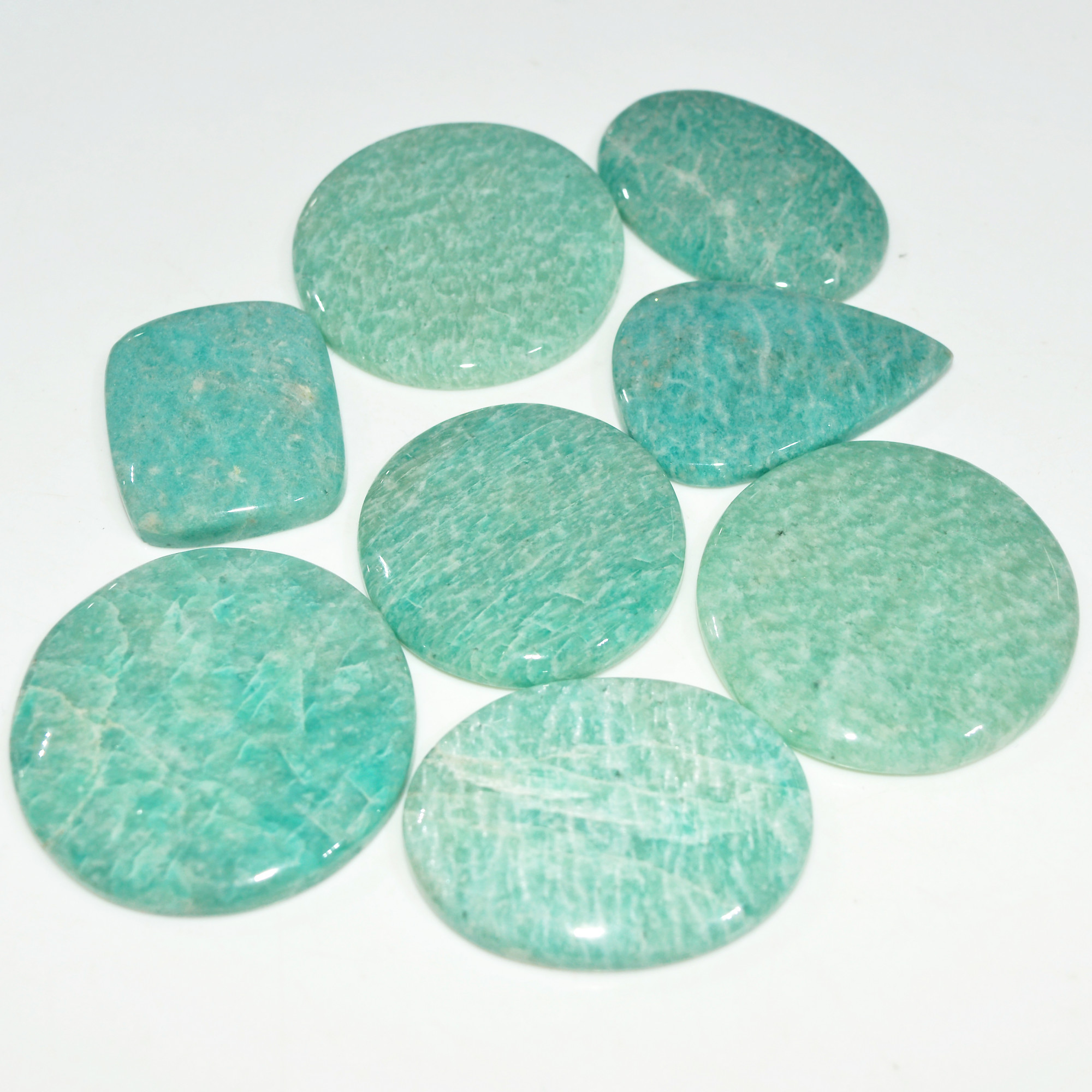 8Pcs 426Cts Green Amazonite Gemstone Cabochon Lot Natural Crystal For Healing 36x36 26x21mm 17692