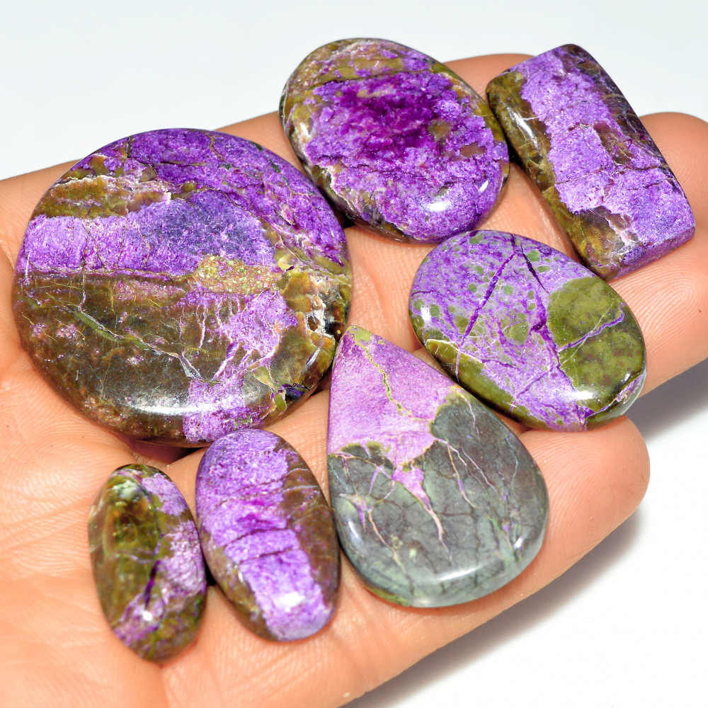Image of 7 Pcs 230 Cts Natural Purple Stichtite Gemstone Cabochon Lot for Crystal Healing 39x39 24x10mm #17693