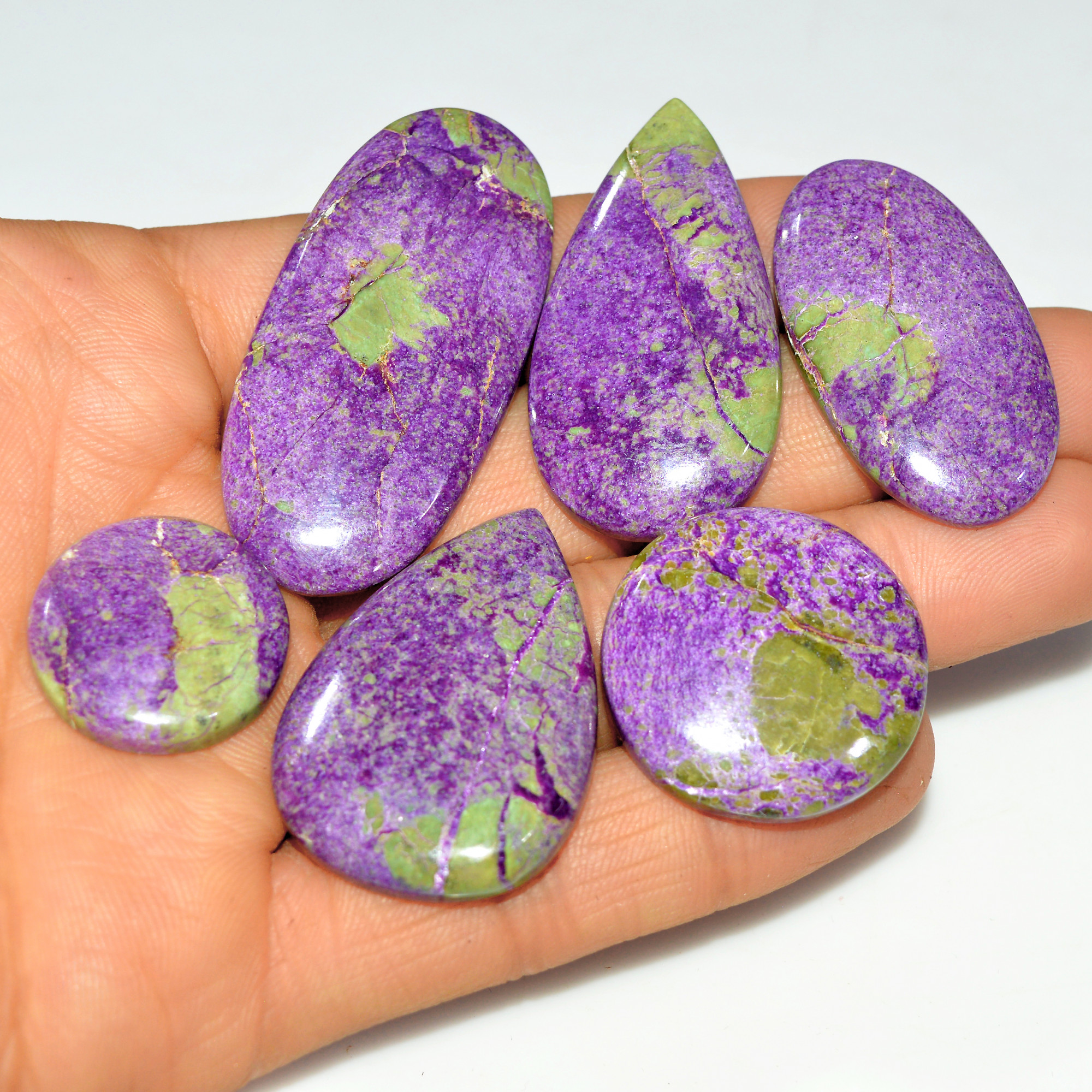 6Pcs 198Cts Natural Purple Stichtite Gemstone Cabochon Lot for Crystal Healing 49x22 20x20mm 17694