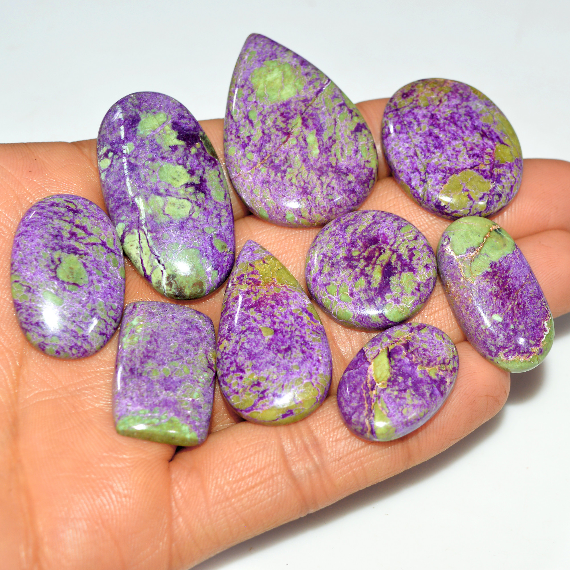 9Pcs 225Cts Natural Purple Stichtite Gemstone Cabochon Lot for Crystal Healing 40x25 23x15mm 17695