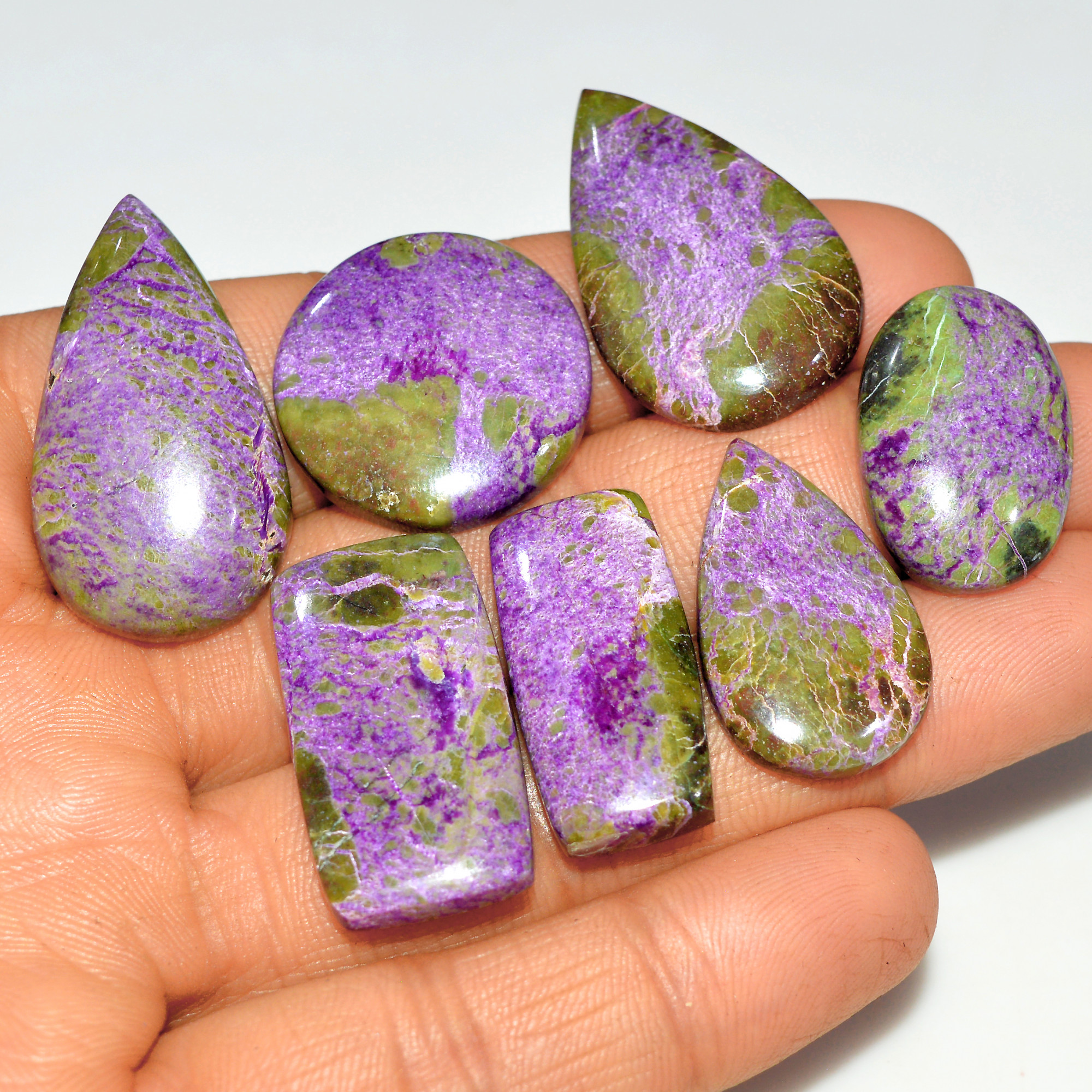 7Pcs 144Cts Natural Purple Stichtite Gemstone Cabochon Lot for Crystal Healing 40x25 23x15mm 17696