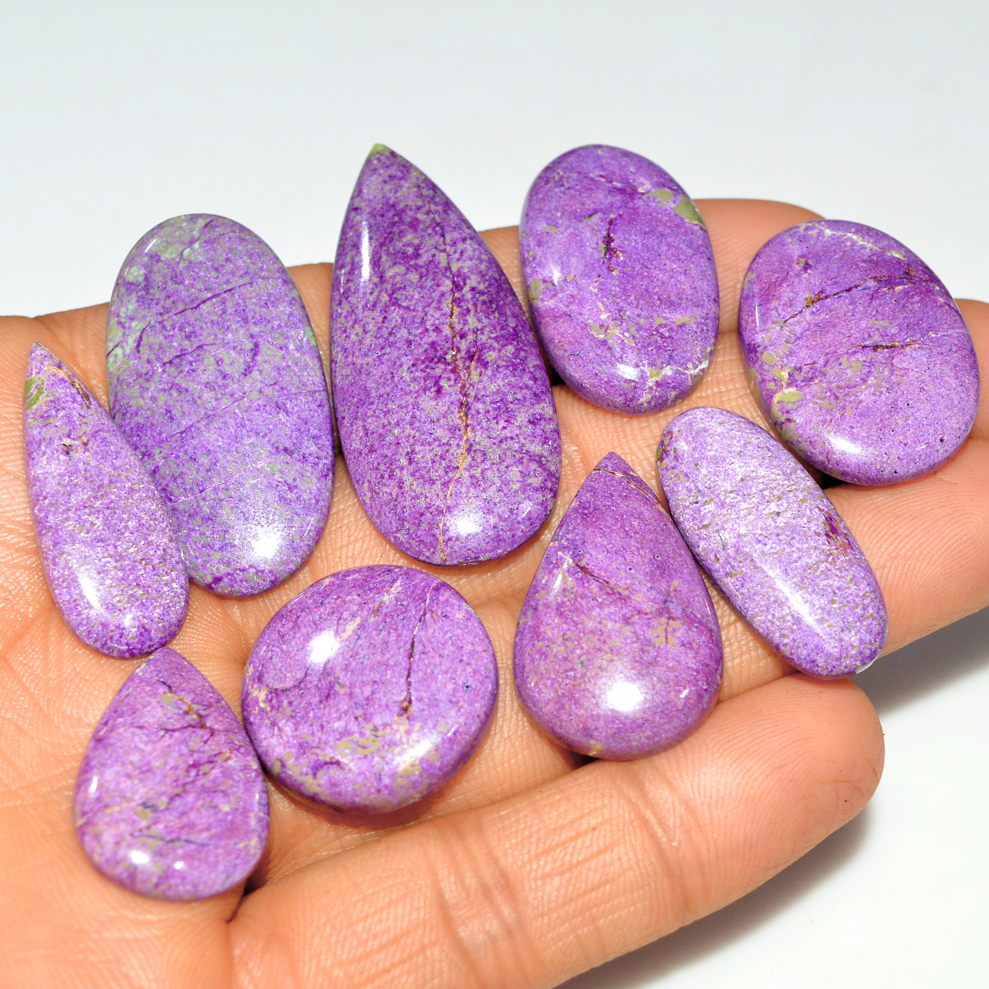 9Pcs 165Cts Natural Purple Stichtite Gemstone Cabochon Lot for Crystal Healing 45x20 25x15mm 17697