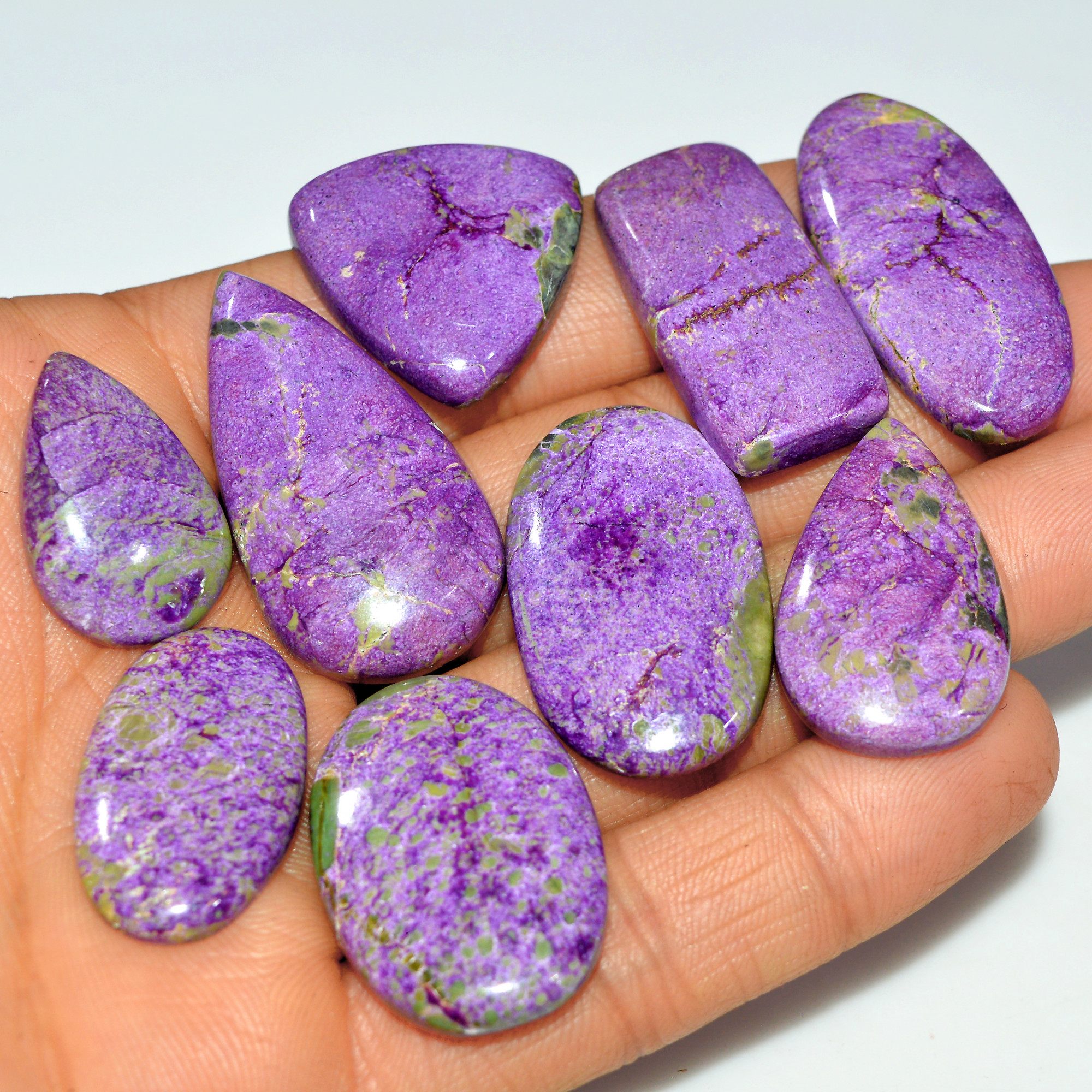 9 Pcs 199 Cts Natural Stichtite Cabochon Loose Gemstone Lot 37x20 24x15mm 17698