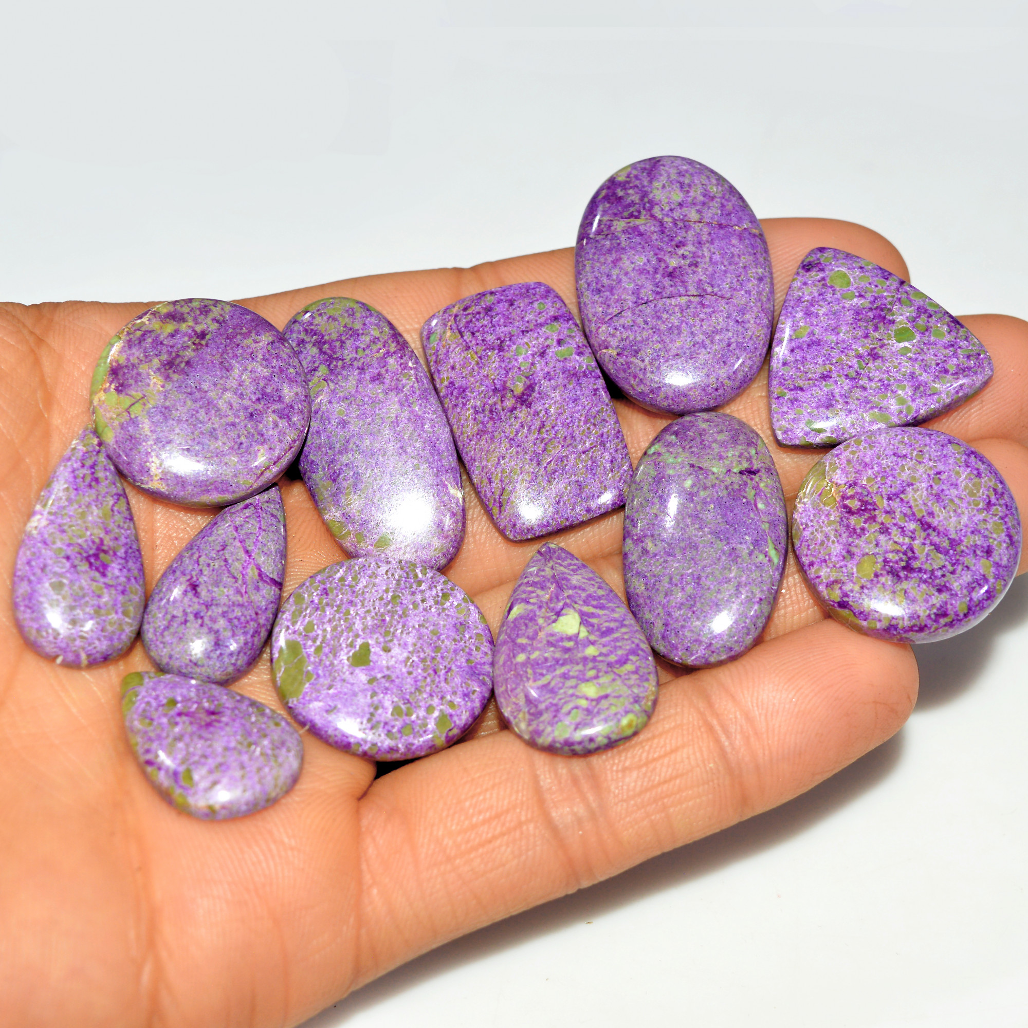 12Pcs 208Cts Natural Purple Stichtite Gemstone Cabochon Lot for Crystal Healing 32x15 20x14mm 17700
