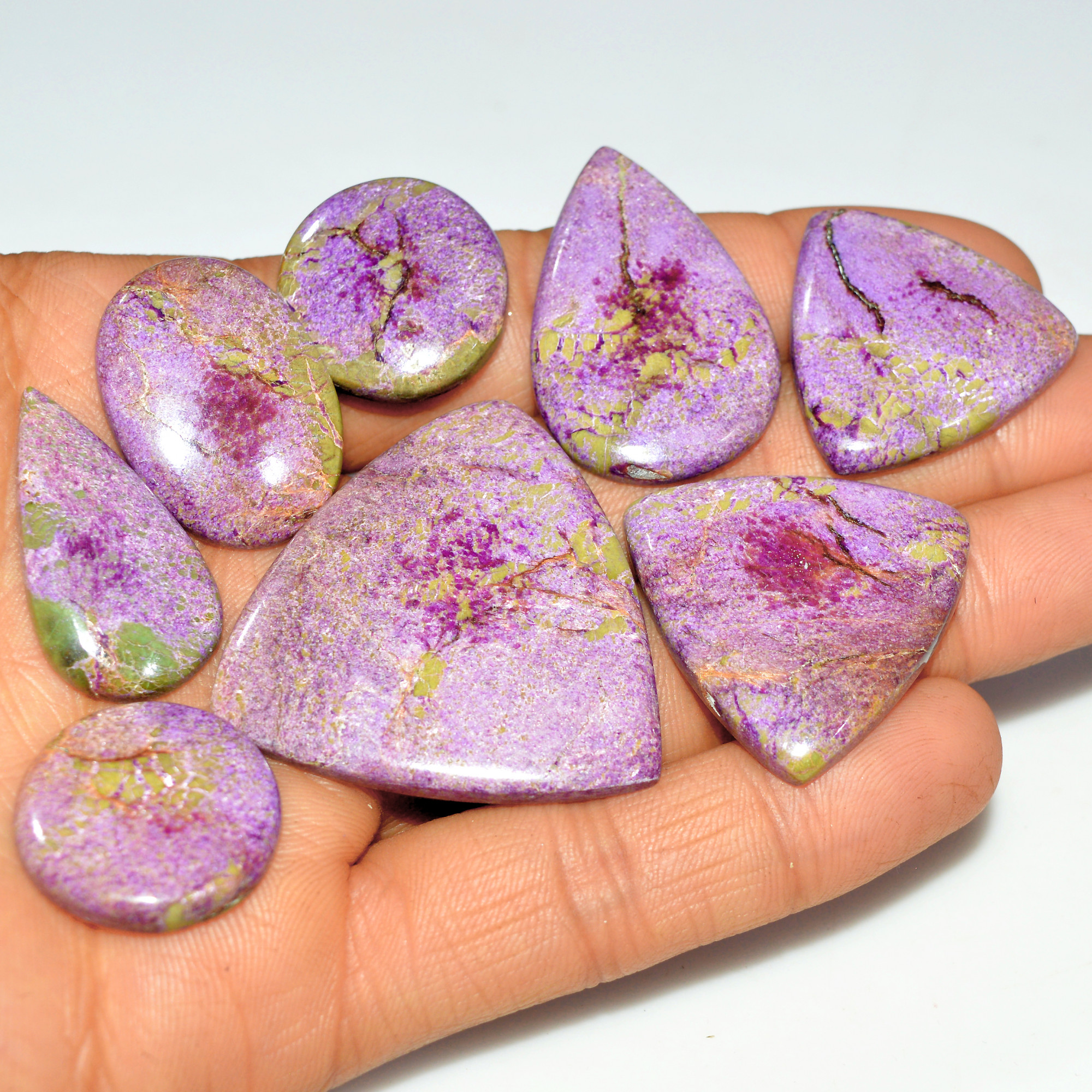8Pcs 188Cts Natural Purple Stichtite Gemstone Cabochon Lot for Crystal Healing 40x40 20x20mm 17701