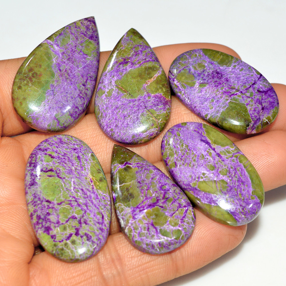 Image of 6Pcs 192Cts Natural Purple Stichtite Gemstone Cabochon Lot for Crystal Healing 38x20 32x20mm #17702