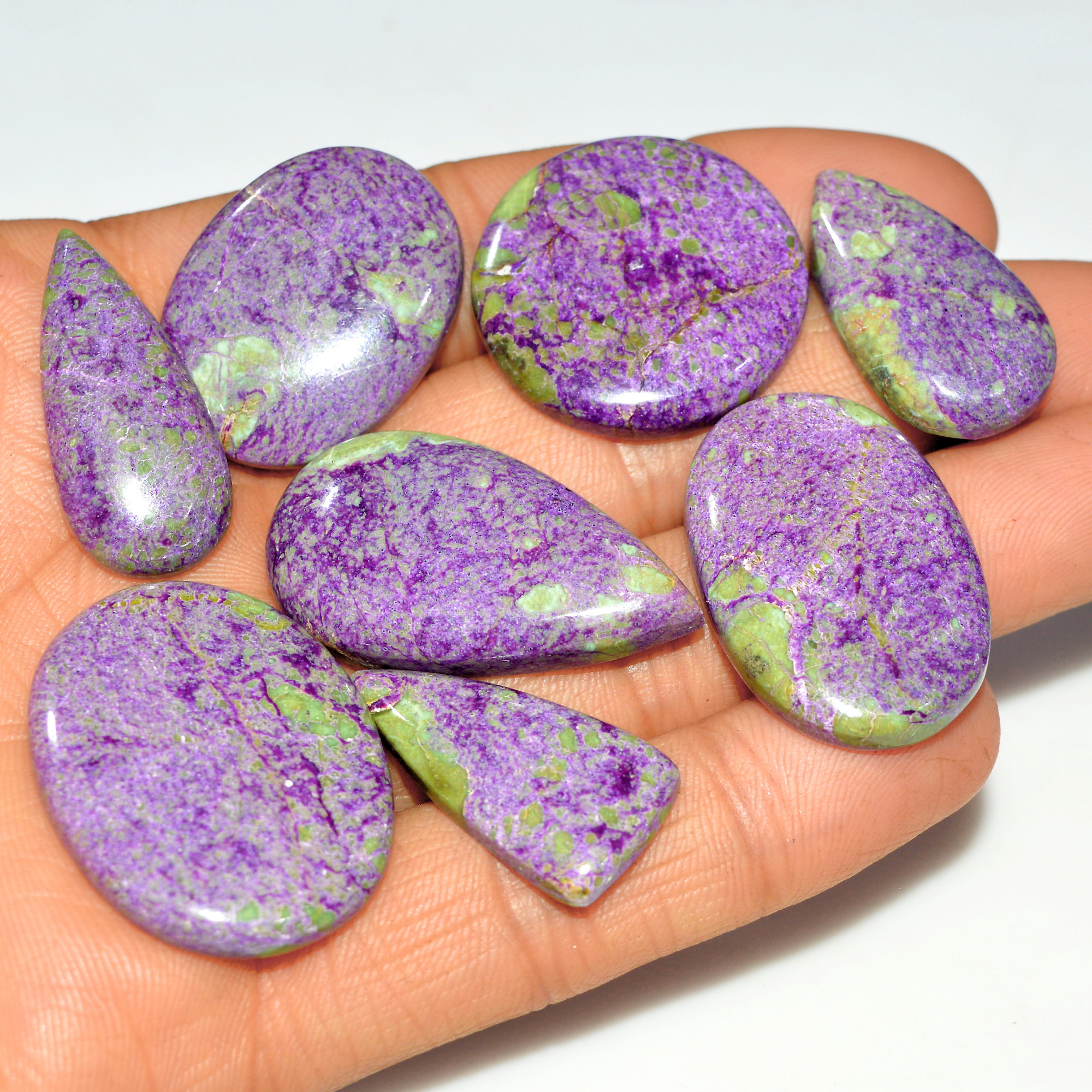 8Pcs 194Cts Natural Purple Stichtite Gemstone Cabochon Lot for Crystal Healing 32x25 25x15mm 17706