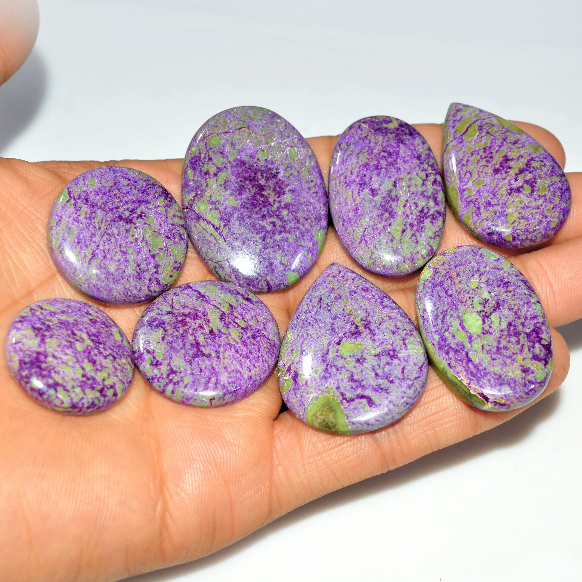 8Pcs 285Cts Natural Stichtite Loose Gemstone Cabochon Lot for silver Jewelry 40x30 24x24mm 17708