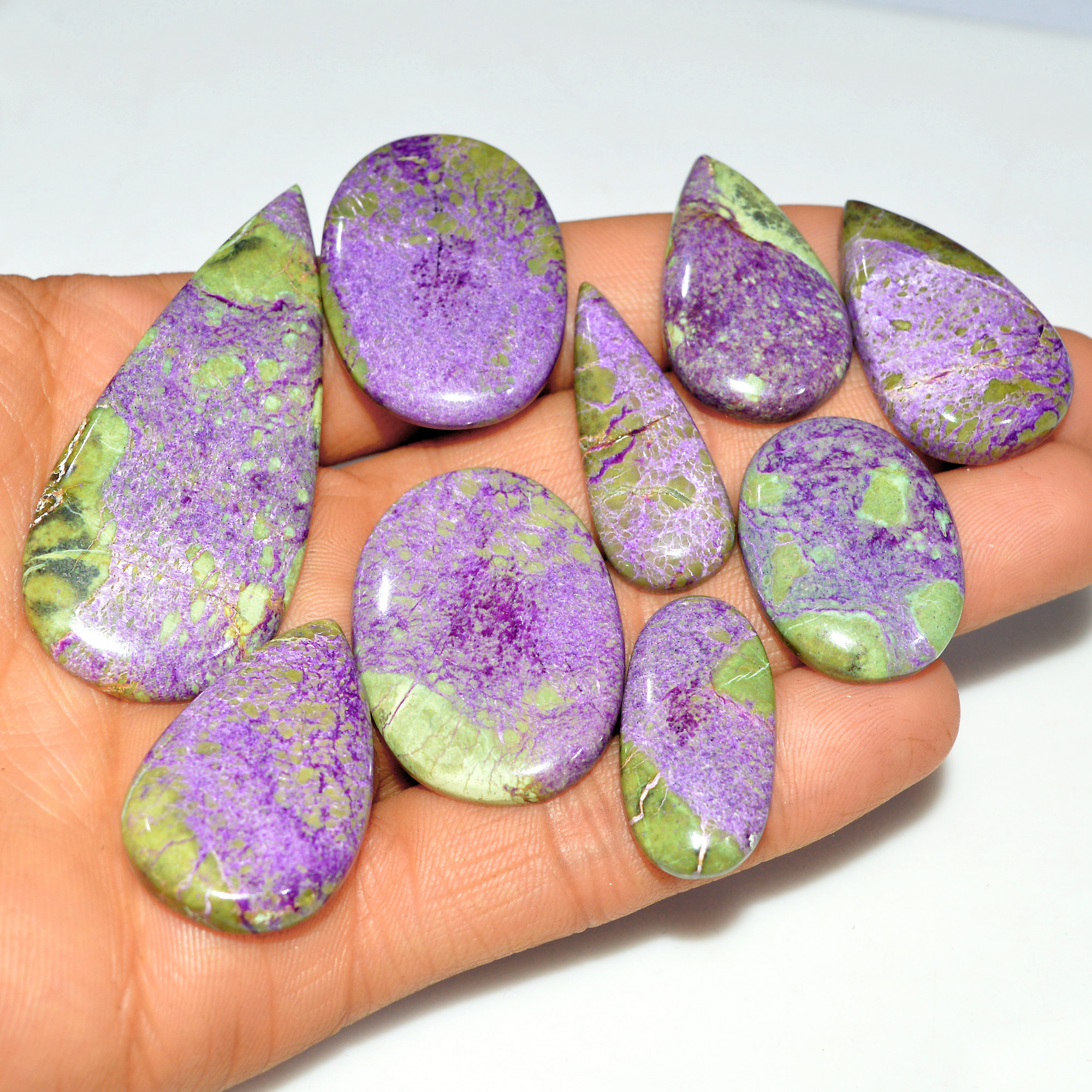 9Pcs 255Cts Natural Stichtite Loose Gemstone Cabochon Lot for silver Jewelry 57x25 27x14mm 17709