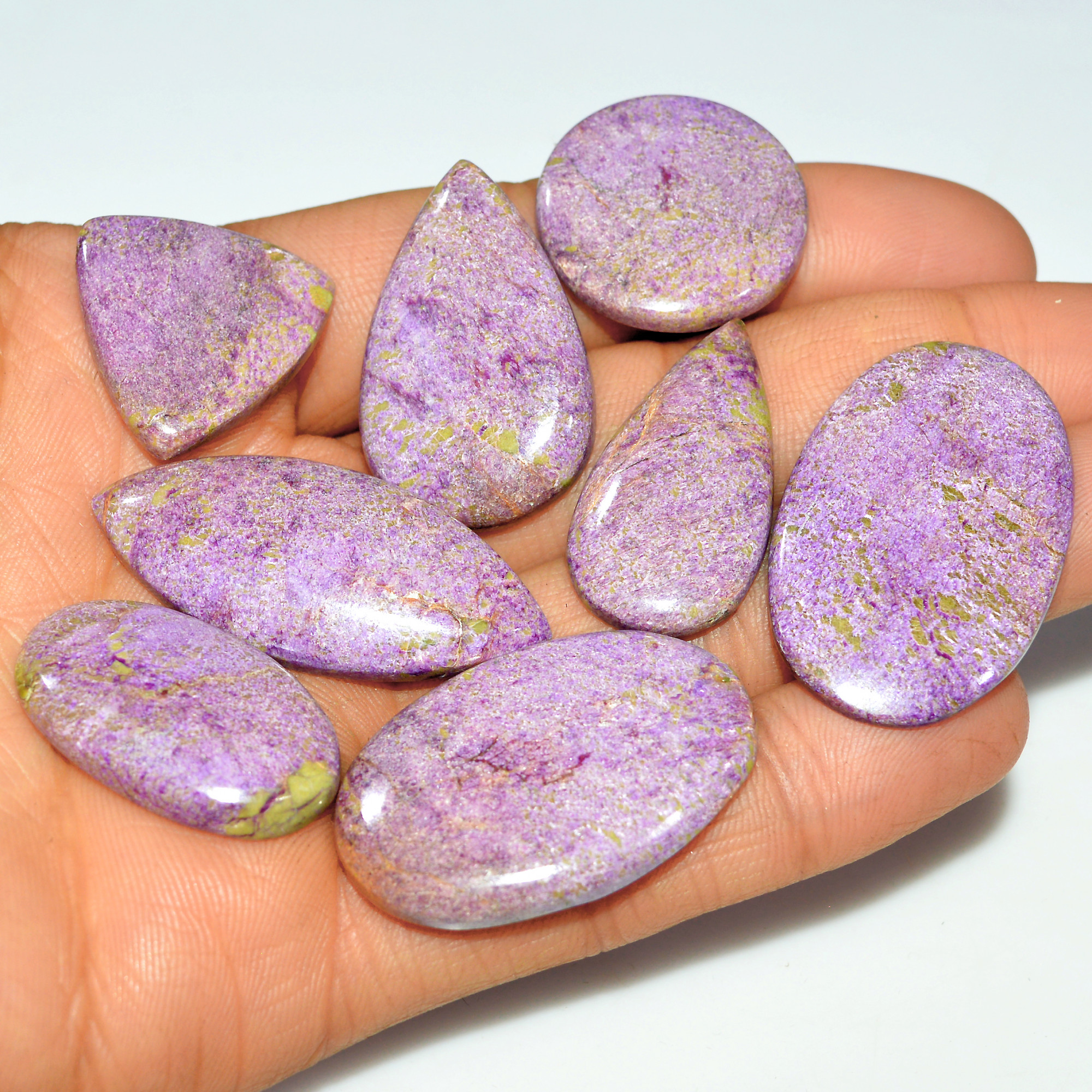 8Pcs 174Cts Natural Stichtite Loose Gemstone Cabochon Lot for silver Jewelry 40x17 24x22mm 17711