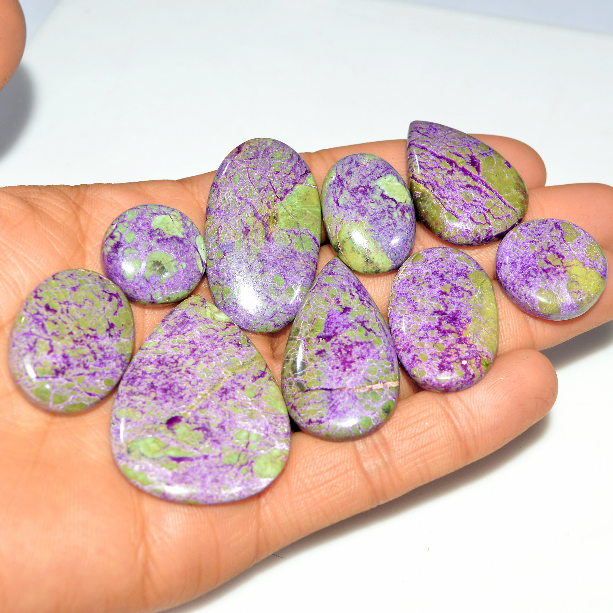 9Pcs 262Cts Natural Stichtite Loose Gemstone Cabochon Lot for silver Jewelry 45x30 20x20mm 17713